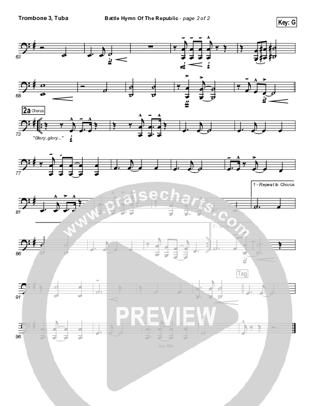 Battle Hymn Of The Republic Trombone 3/Tuba (PraiseCharts Band / Arr. Daniel Galbraith)