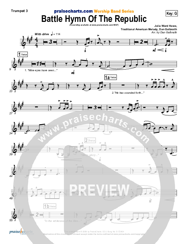 Battle Hymn Of The Republic Trumpet 3 (PraiseCharts Band / Arr. Daniel Galbraith)