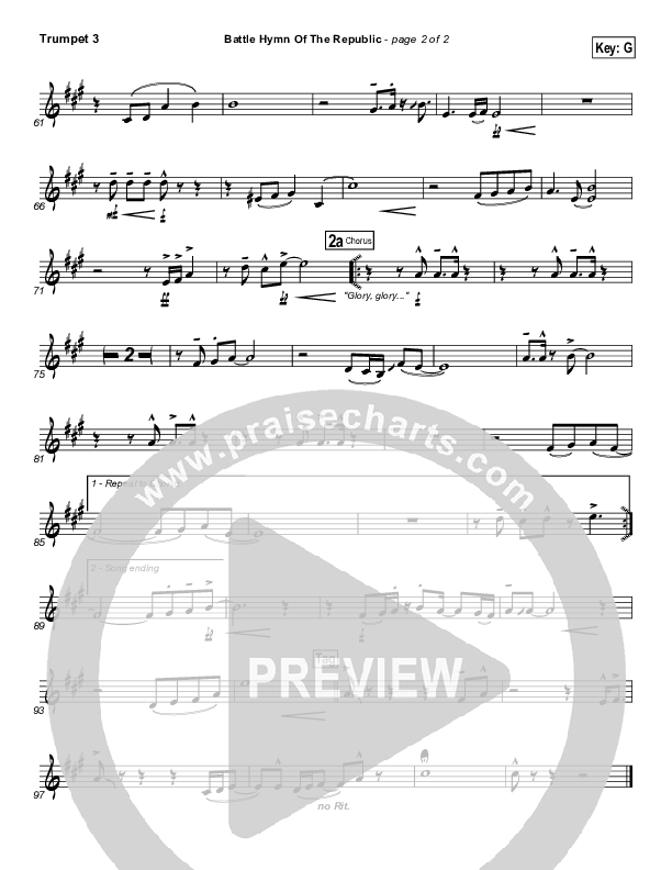 Battle Hymn Of The Republic Trumpet 3 (PraiseCharts Band / Arr. Daniel Galbraith)