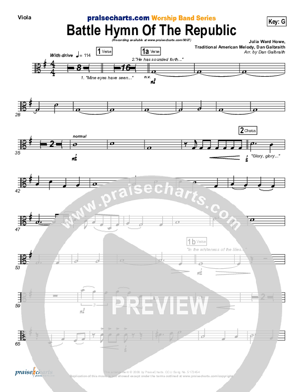 Battle Hymn Of The Republic Viola (PraiseCharts Band / Arr. Daniel Galbraith)