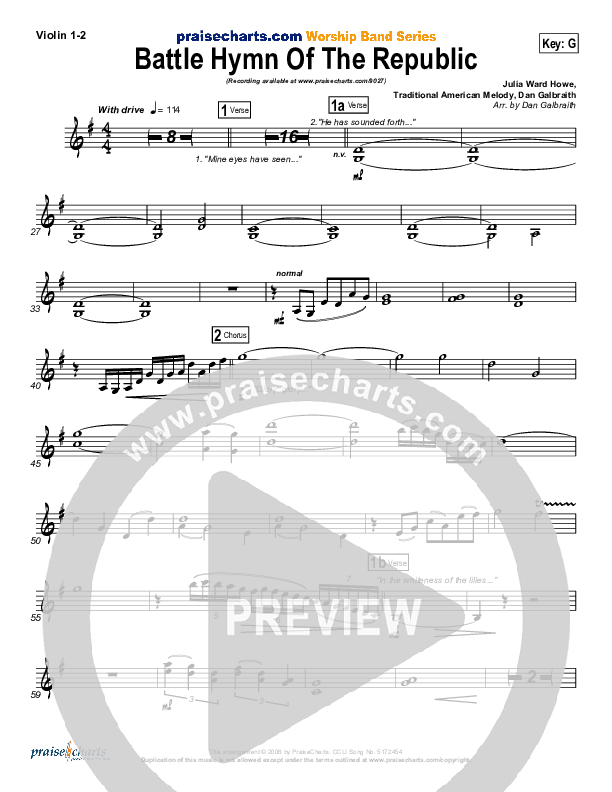 Battle Hymn Of The Republic Violin 1/2 (PraiseCharts Band / Arr. Daniel Galbraith)