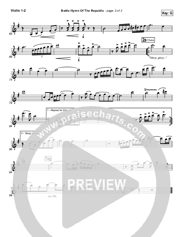 Battle Hymn Of The Republic Violin 1/2 (PraiseCharts Band / Arr. Daniel Galbraith)