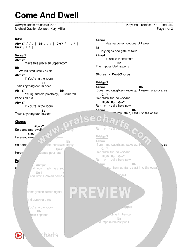 Come And Dwell Chords & Lyrics (Michael Gabriel Monroe / Kory Miller)
