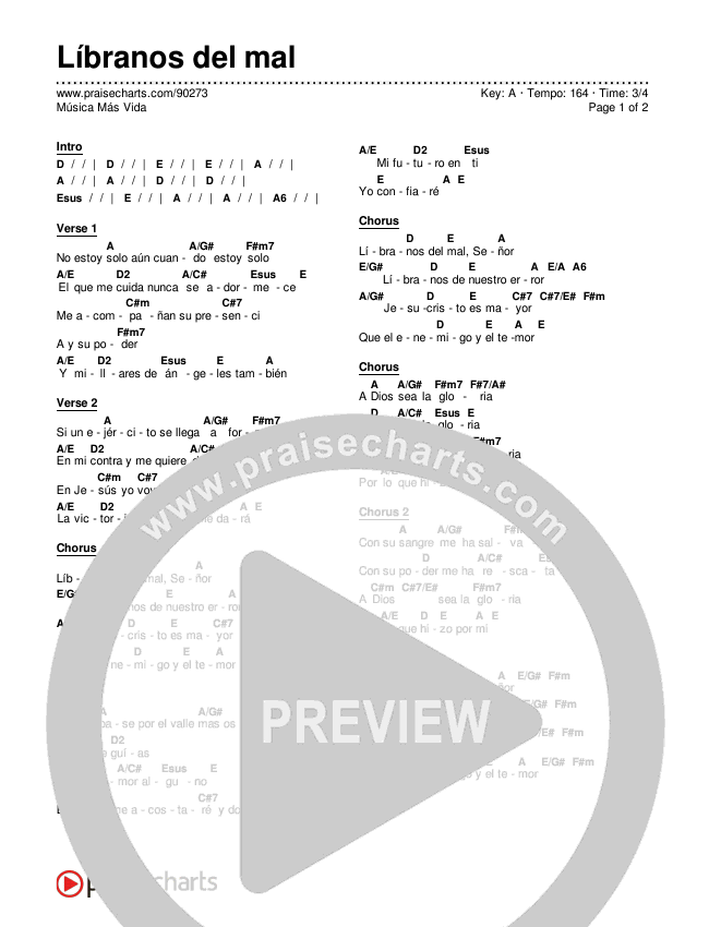 Líbranos del mal Chord Chart (Música Más Vida)