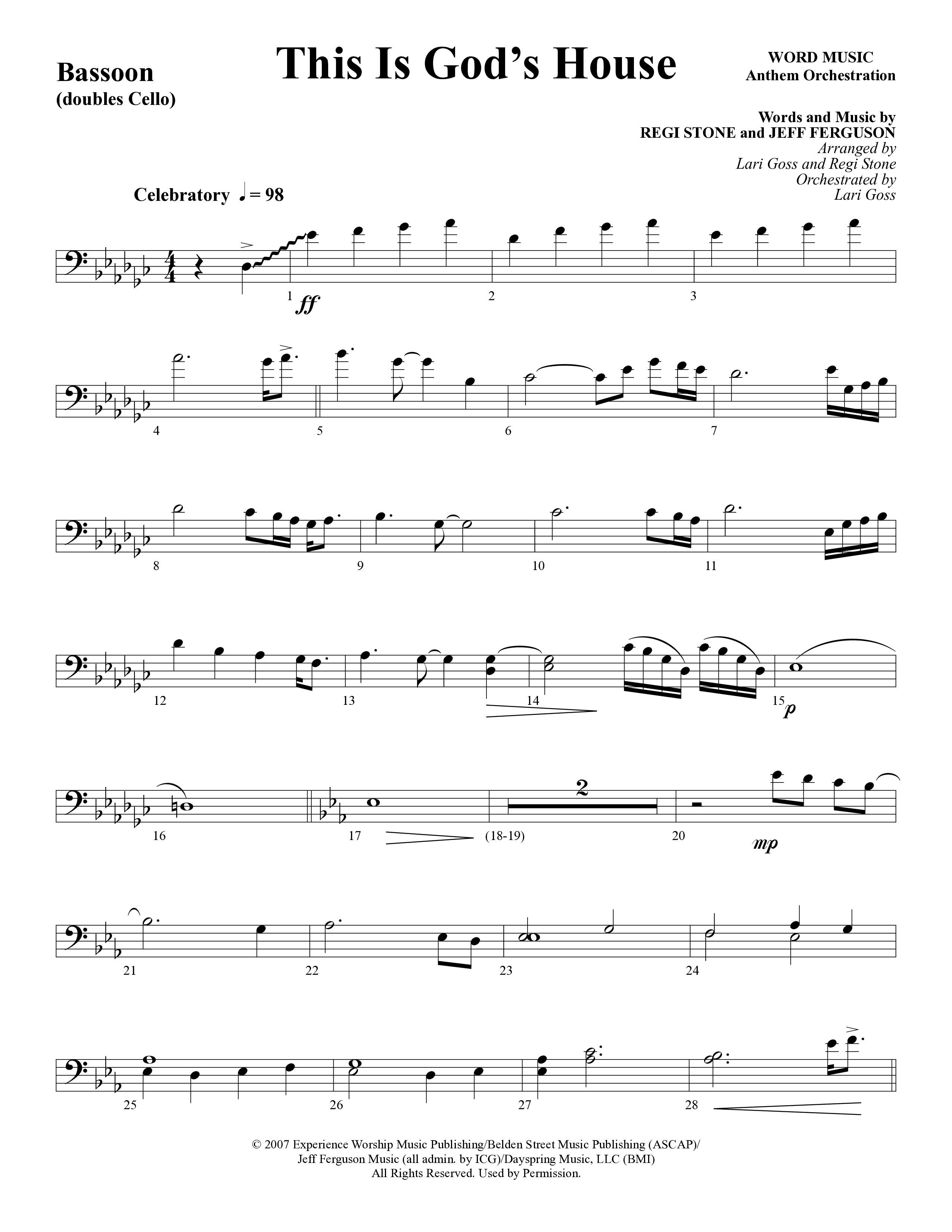 This Is God’s House (Choral Anthem SATB) Bassoon (Word Music Choral / Arr. Lari Goss / Regi Stone)
