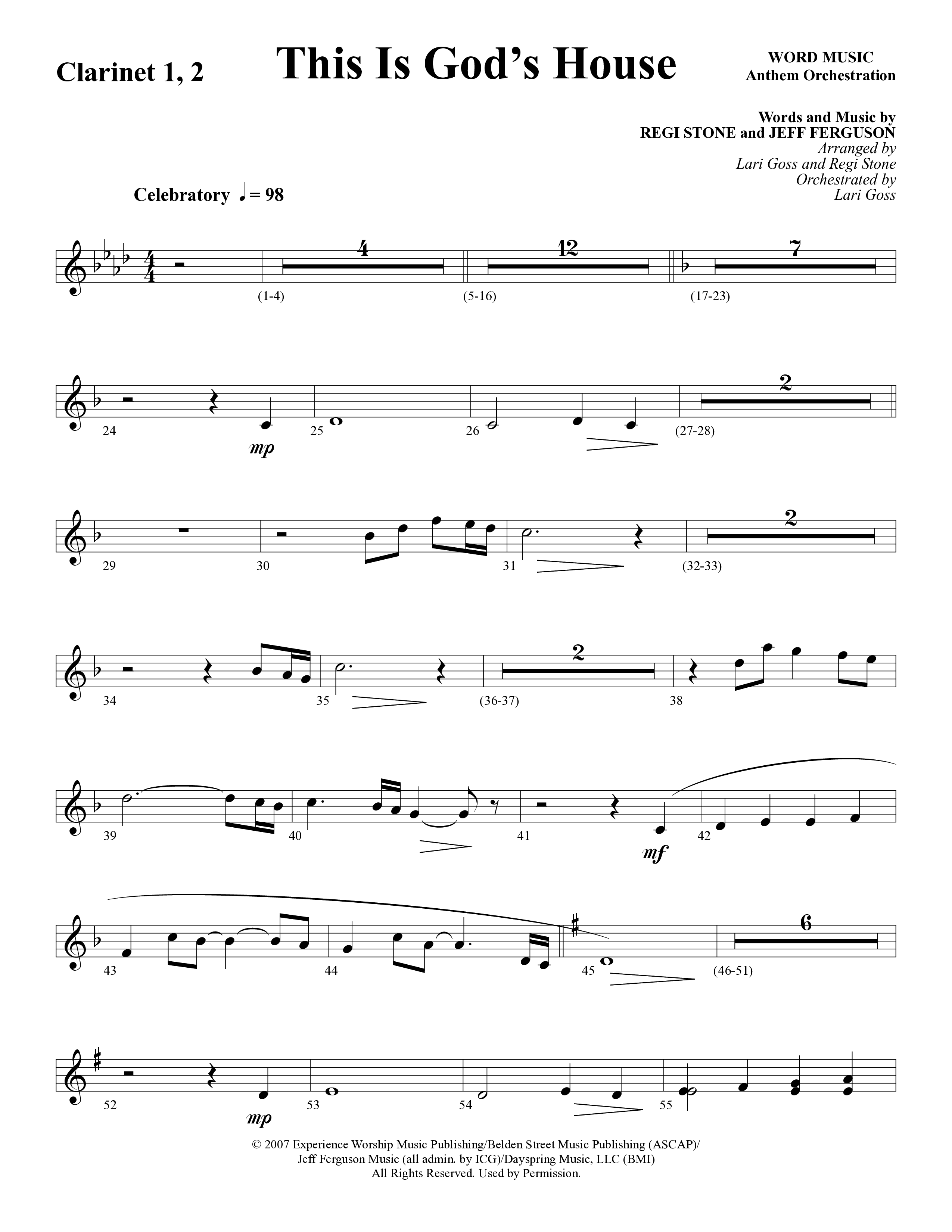 This Is God’s House (Choral Anthem SATB) Clarinet (Word Music Choral / Arr. Lari Goss / Regi Stone)