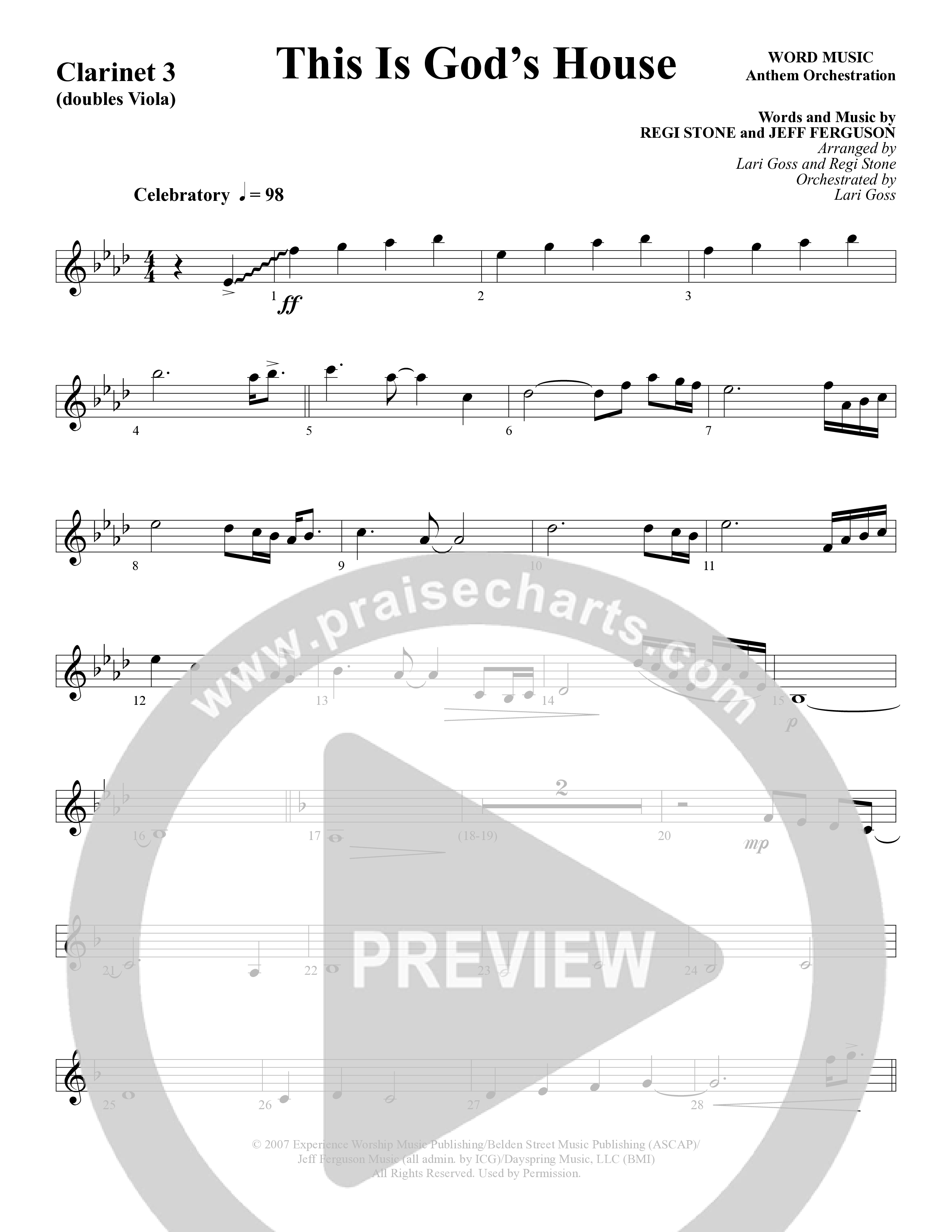 This Is God’s House (Choral Anthem SATB) Clarinet (Word Music Choral / Arr. Lari Goss / Regi Stone)