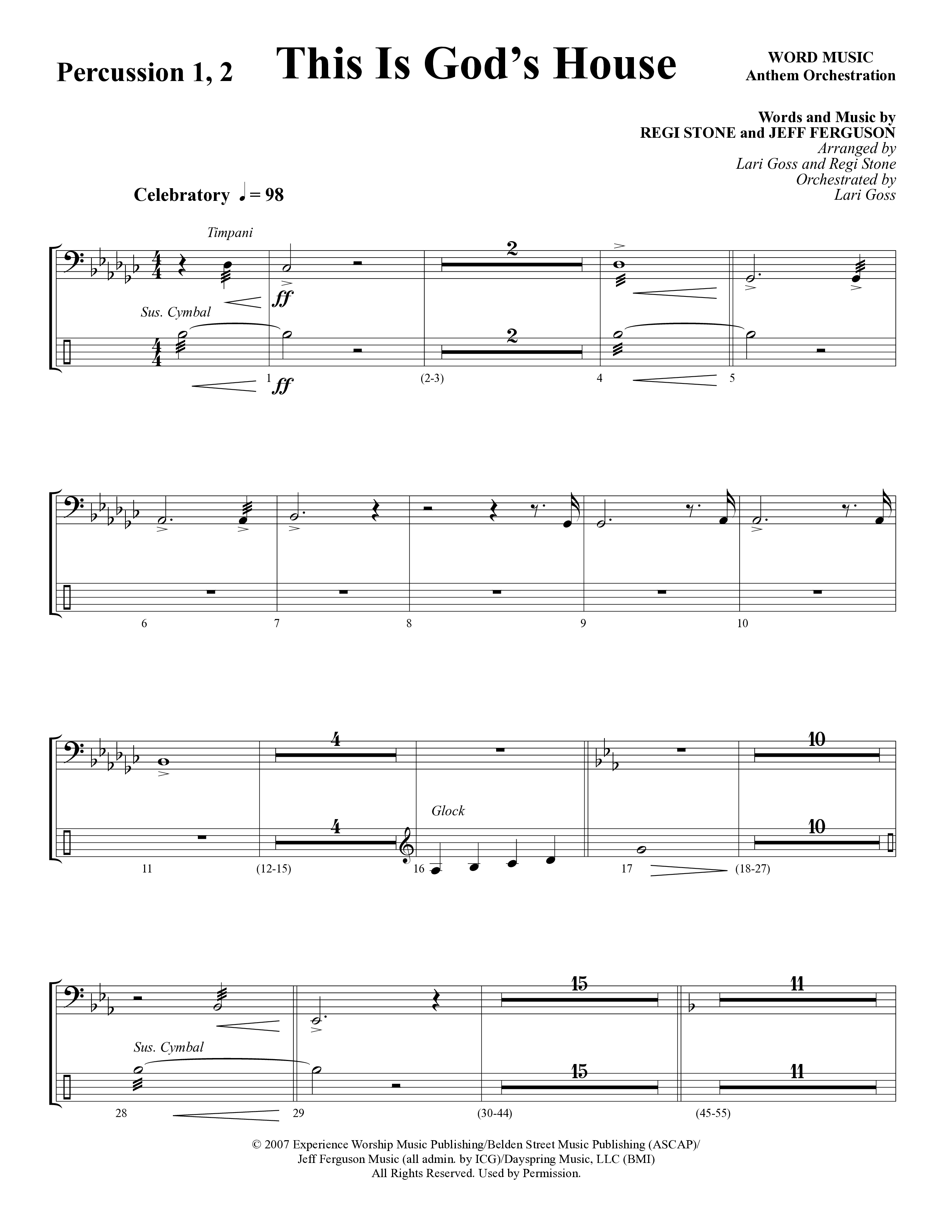This Is God’s House (Choral Anthem SATB) Percussion 1/2 (Word Music Choral / Arr. Lari Goss / Regi Stone)