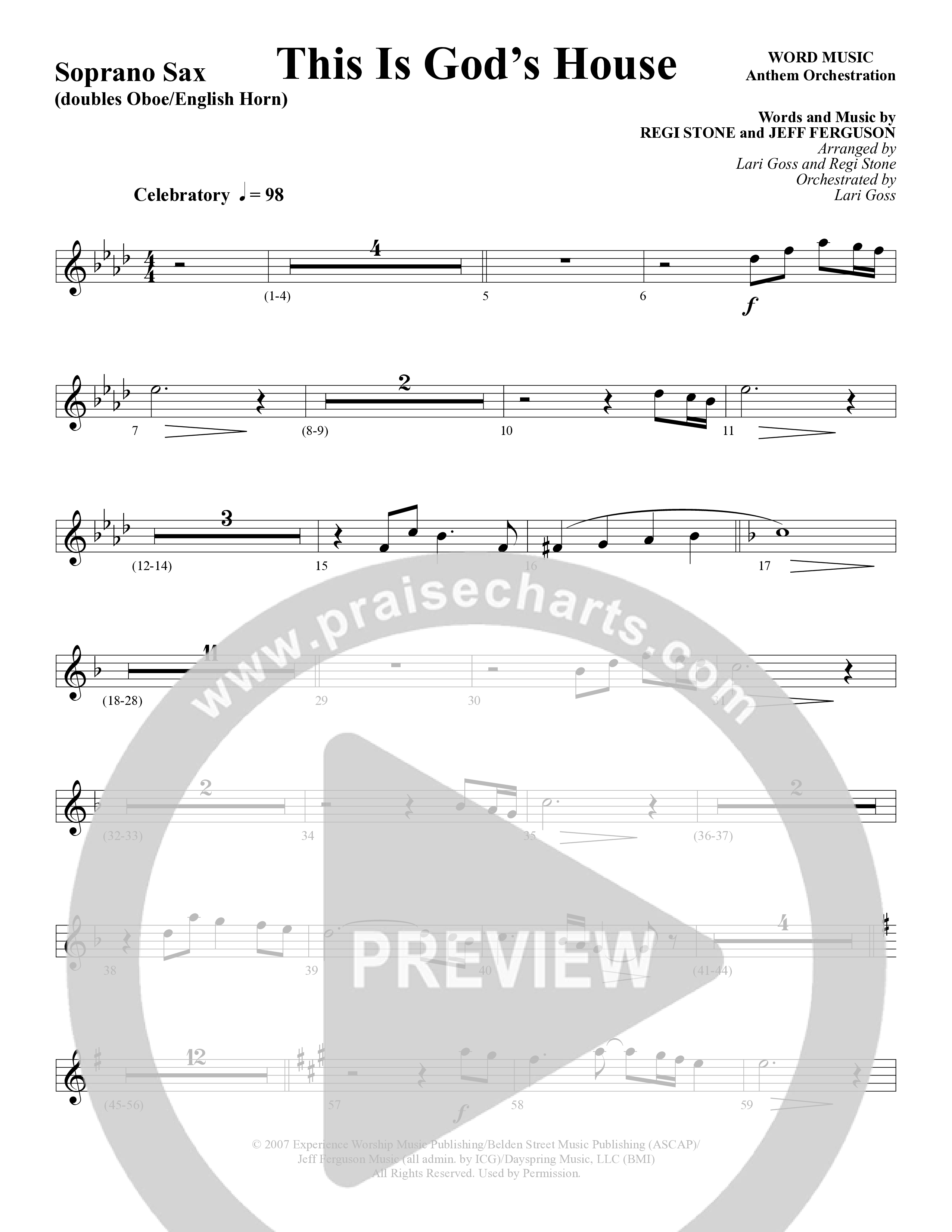 This Is God’s House (Choral Anthem SATB) Soprano Sax (Word Music Choral / Arr. Lari Goss / Regi Stone)