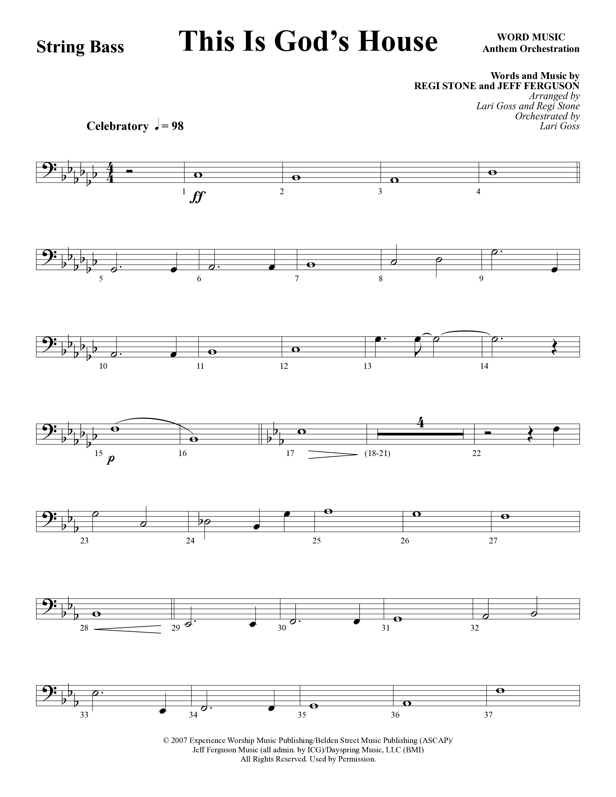 This Is God’s House (Choral Anthem SATB) String Bass (Word Music Choral / Arr. Lari Goss / Regi Stone)