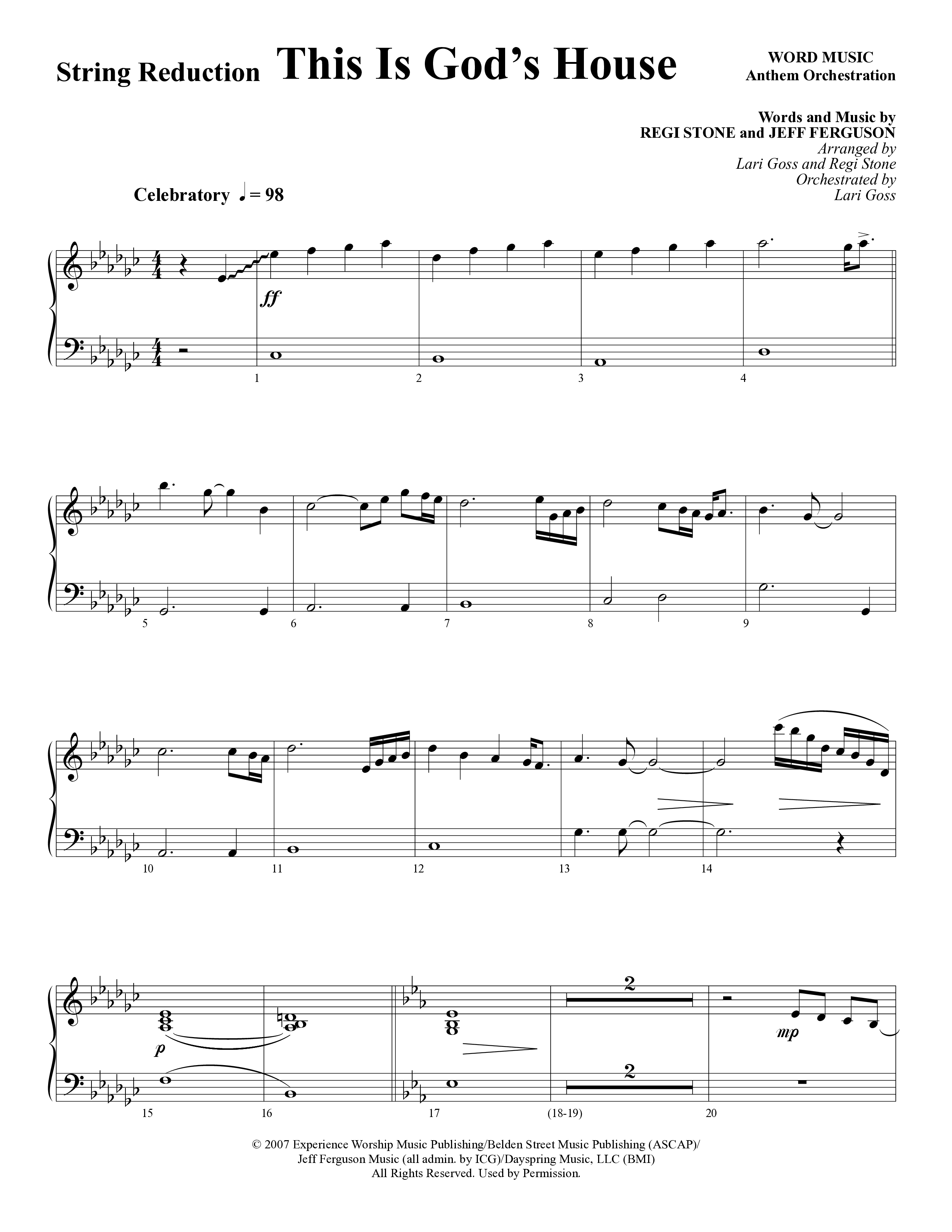 This Is God’s House (Choral Anthem SATB) String Reduction (Word Music Choral / Arr. Lari Goss / Regi Stone)