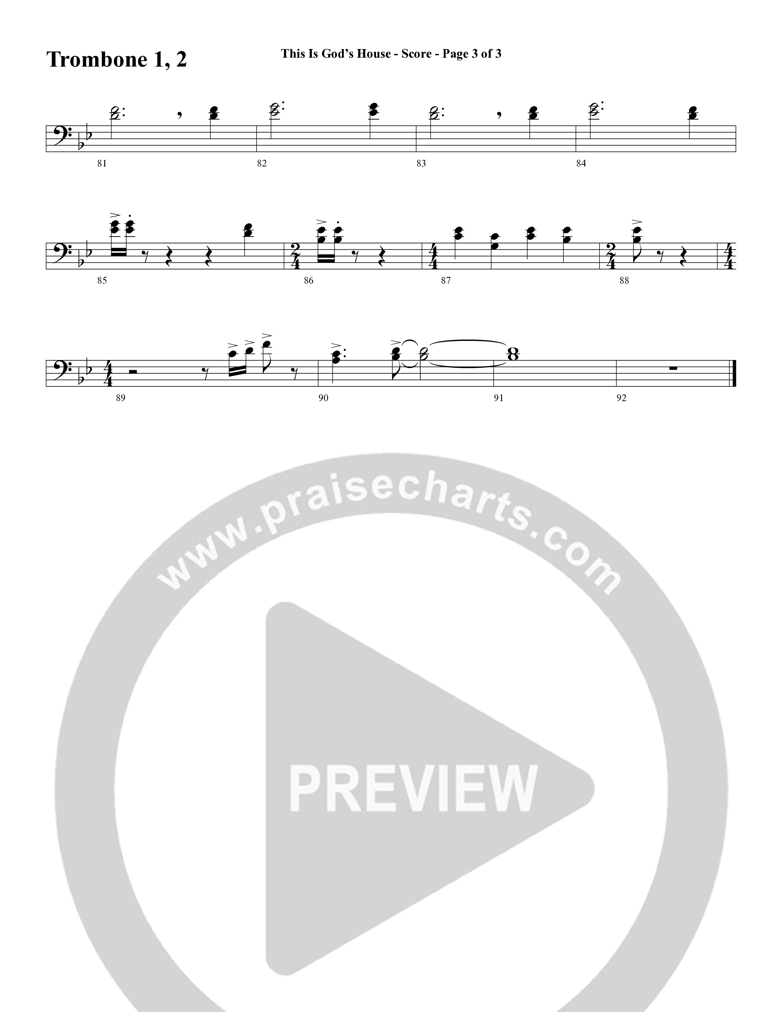 This Is God’s House (Choral Anthem SATB) Trombone 1/2 (Word Music Choral / Arr. Lari Goss / Regi Stone)