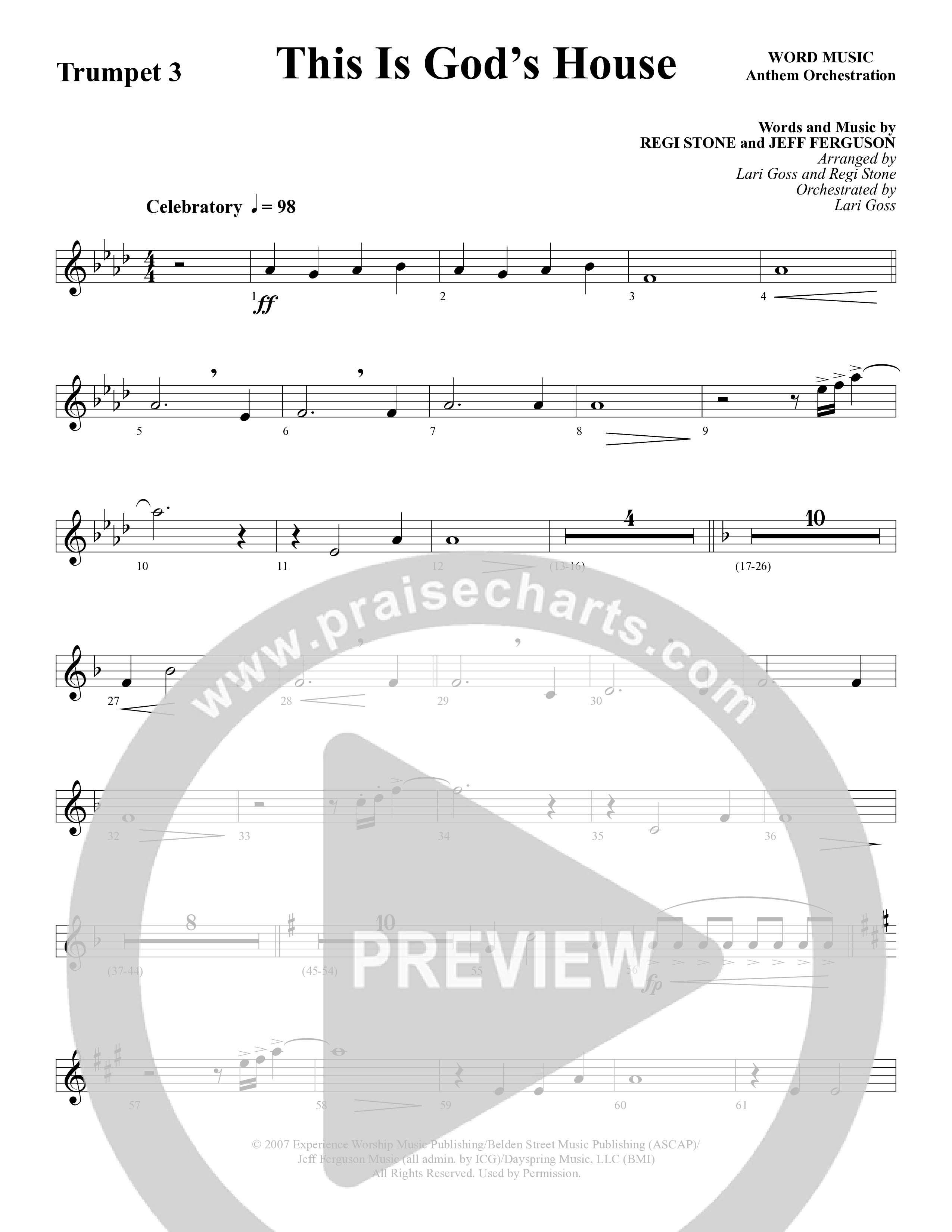 This Is God’s House (Choral Anthem SATB) Trumpet 3 (Word Music Choral / Arr. Lari Goss / Regi Stone)