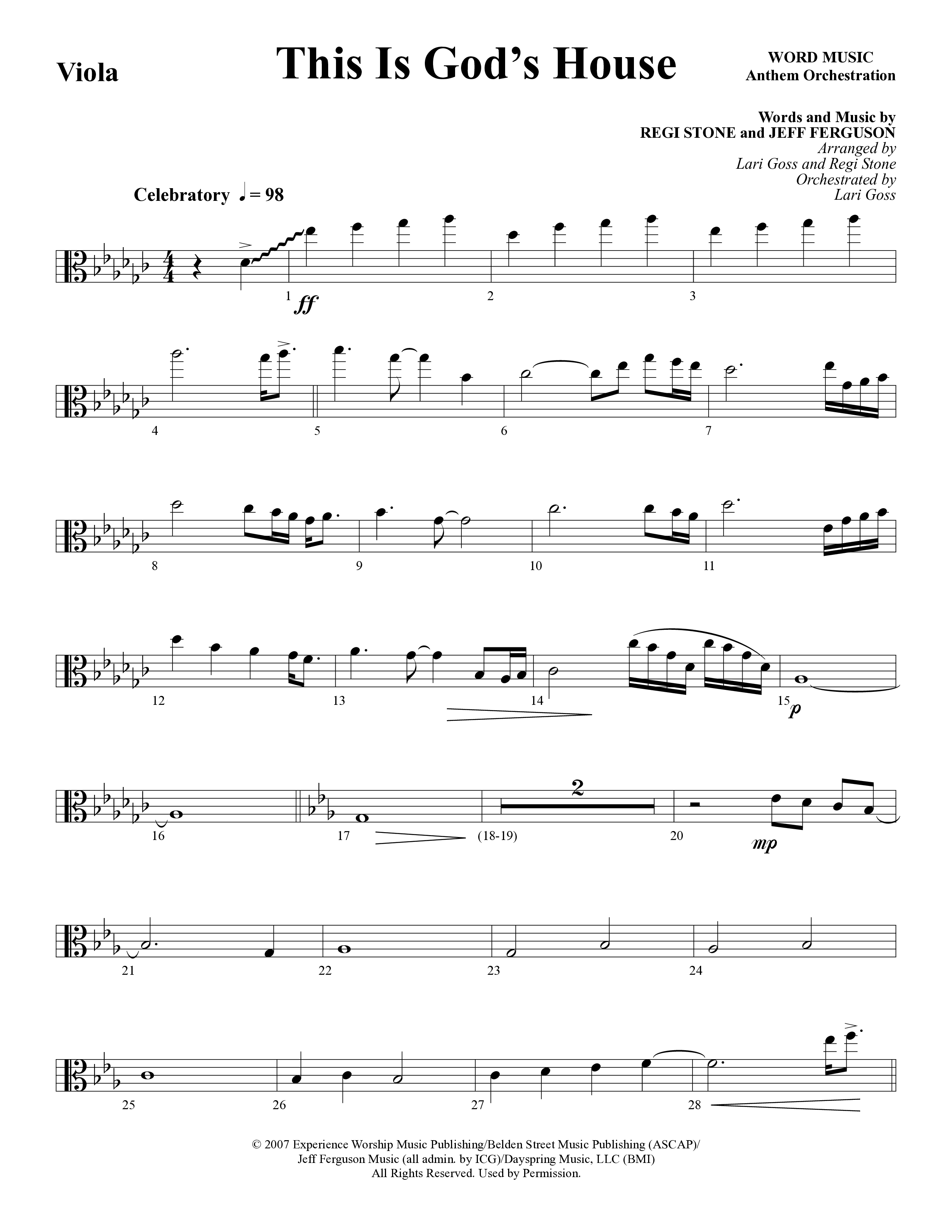 This Is God’s House (Choral Anthem SATB) Viola (Word Music Choral / Arr. Lari Goss / Regi Stone)