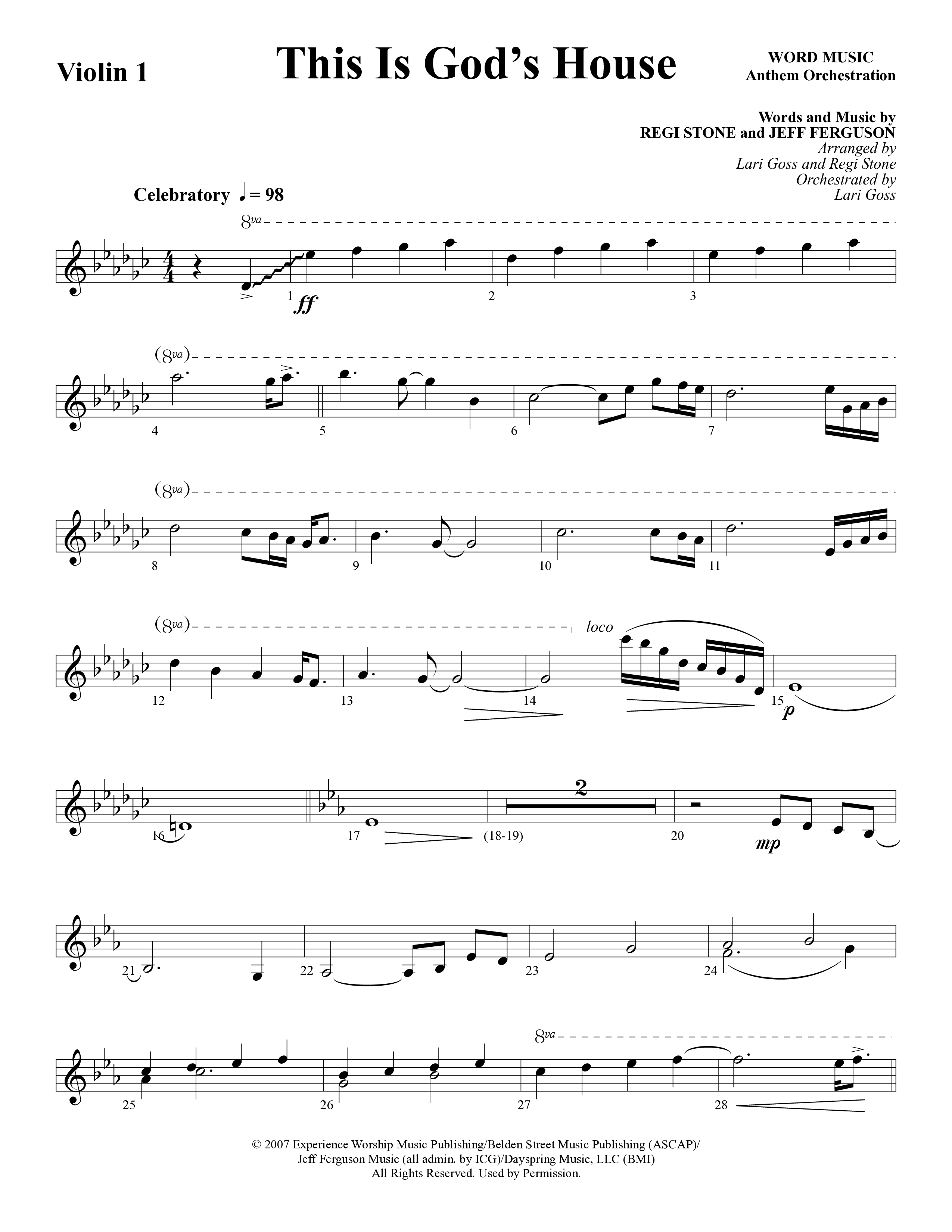 This Is God’s House (Choral Anthem SATB) Violin 1/2 (Word Music Choral / Arr. Lari Goss / Regi Stone)
