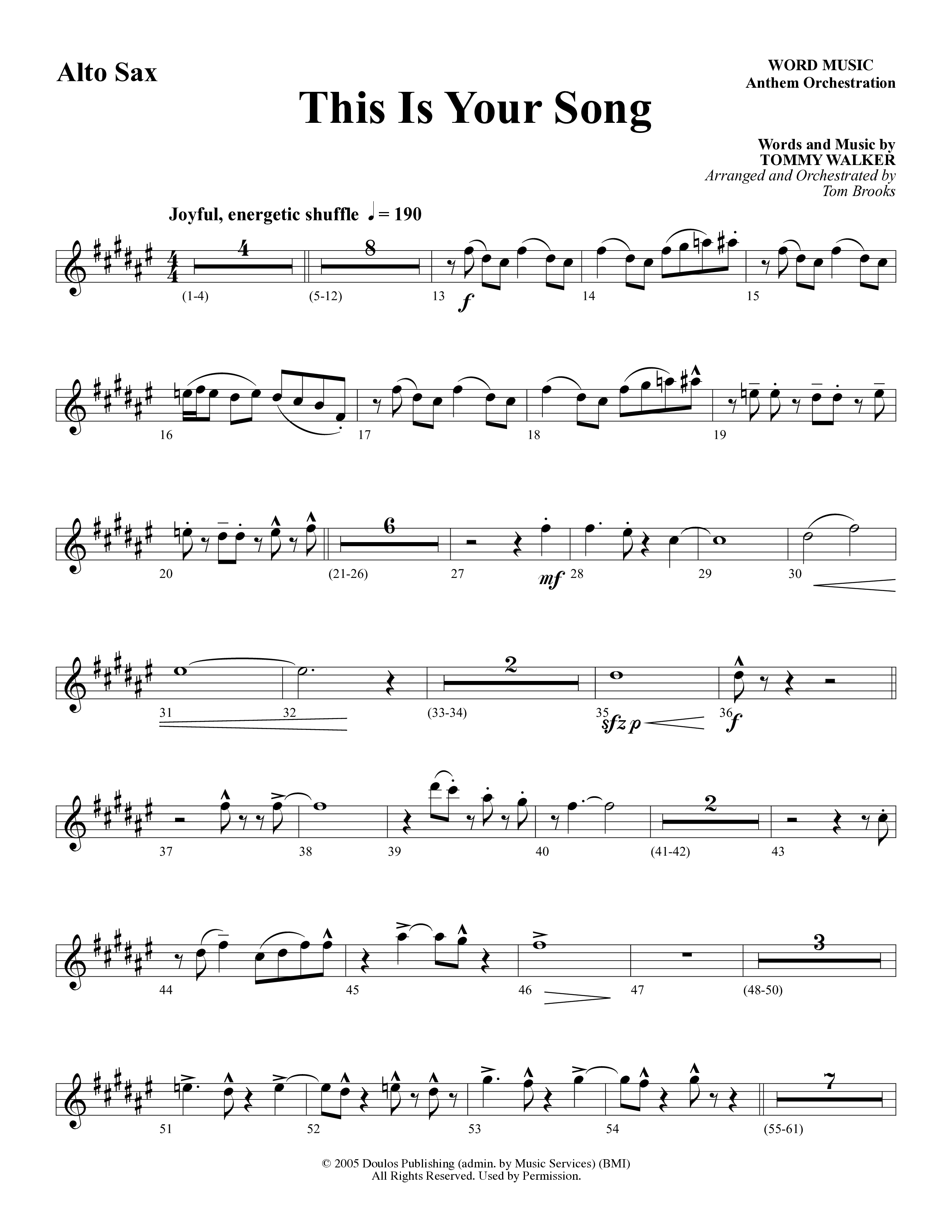This Is Your Song (Choral Anthem SATB) Alto Sax (Word Music Choral / Tom Brooks)