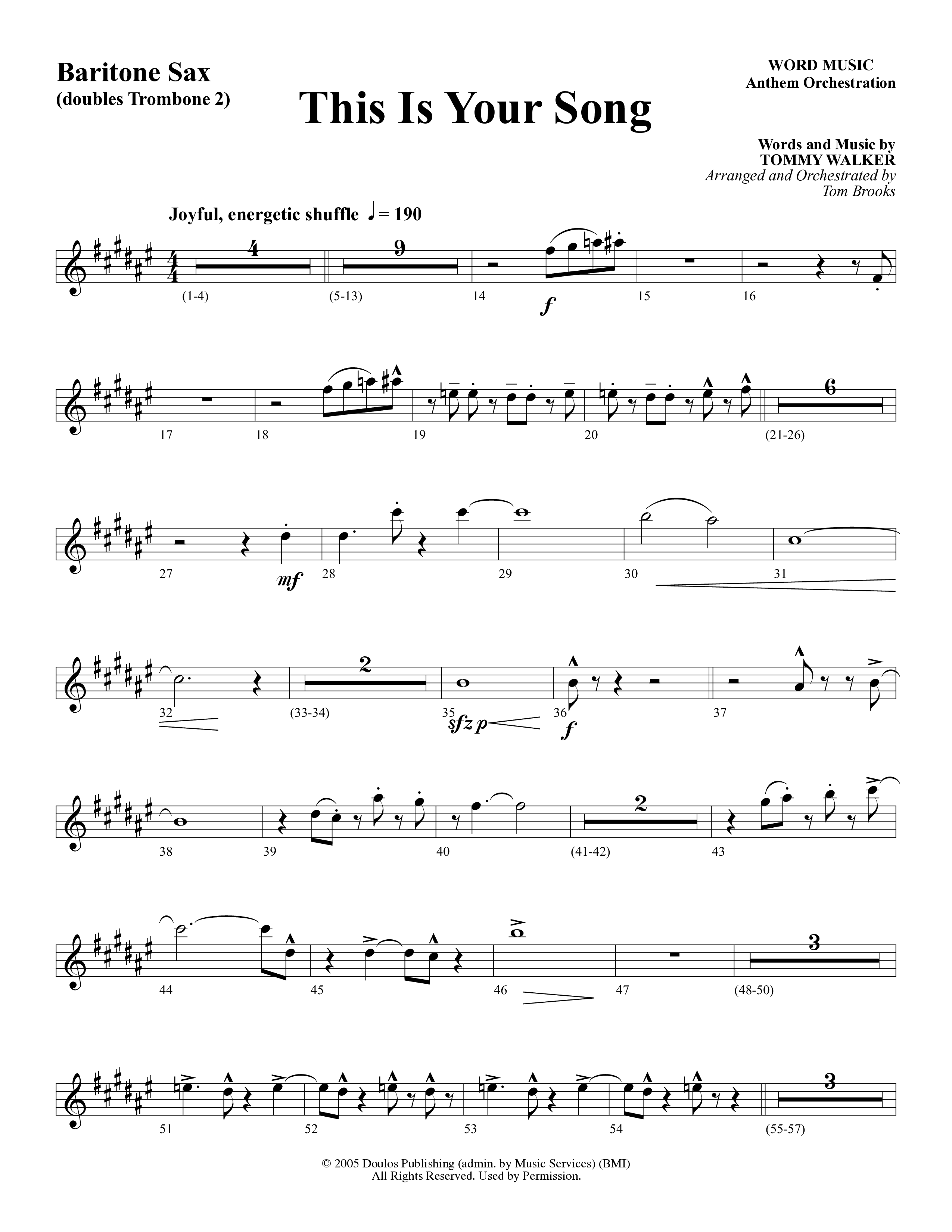 This Is Your Song (Choral Anthem SATB) Bari Sax (Word Music Choral / Tom Brooks)