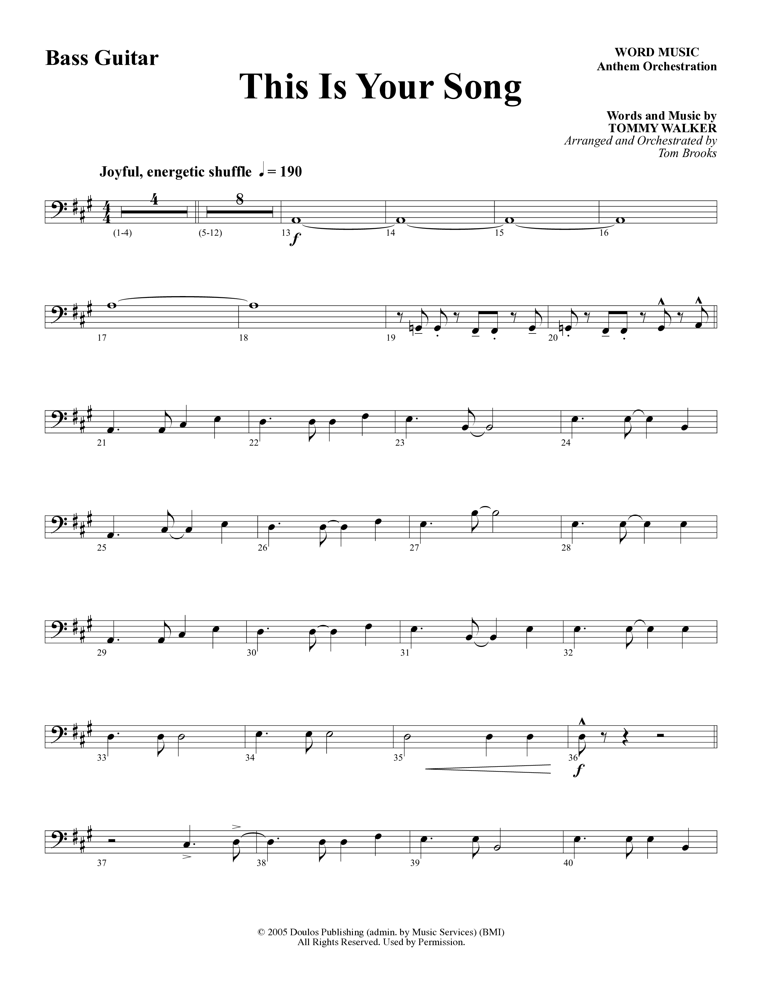 This Is Your Song (Choral Anthem SATB) Bass Guitar (Word Music Choral / Tom Brooks)