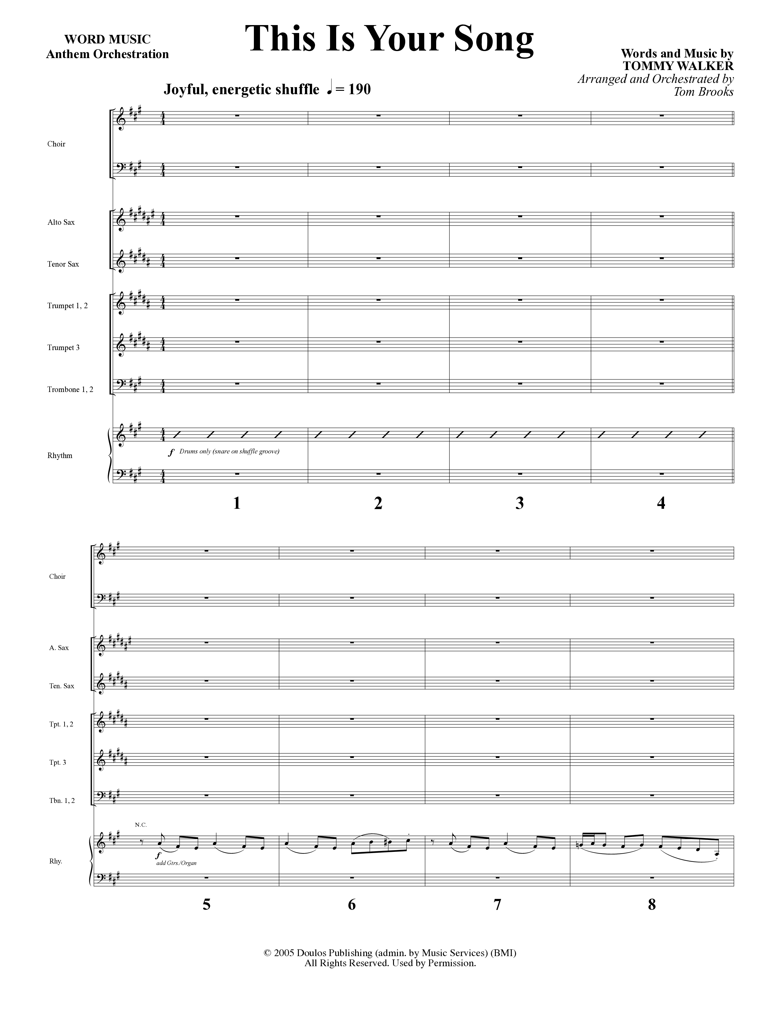 This Is Your Song (Choral Anthem SATB) Orchestration (Word Music Choral / Tom Brooks)
