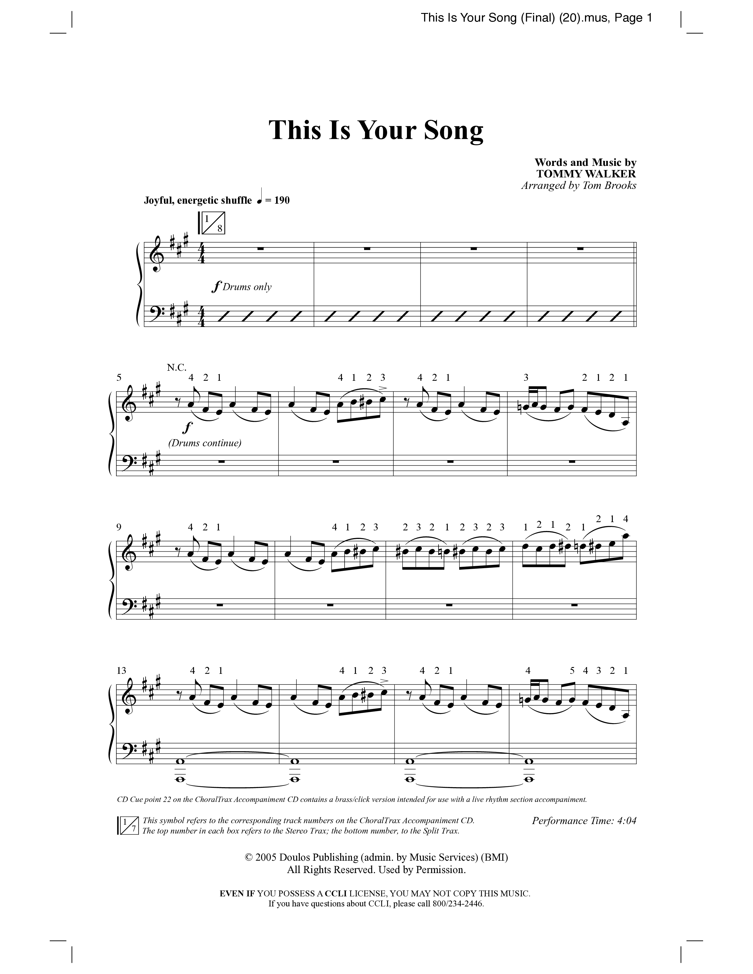 This Is Your Song (Choral Anthem SATB) Anthem (SATB/Piano) (Word Music Choral / Tom Brooks)