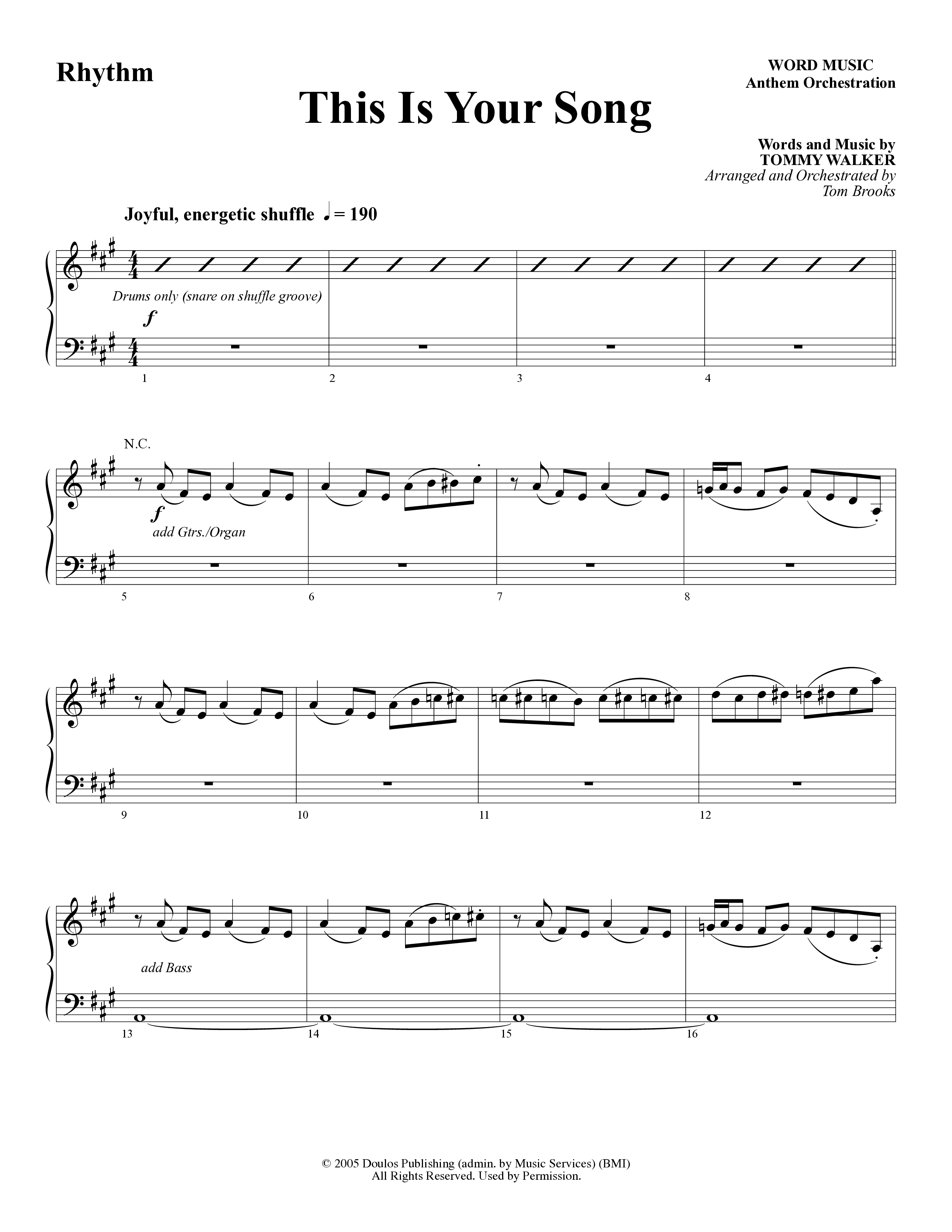 This Is Your Song (Choral Anthem SATB) Rhythm Chart (Word Music Choral / Tom Brooks)