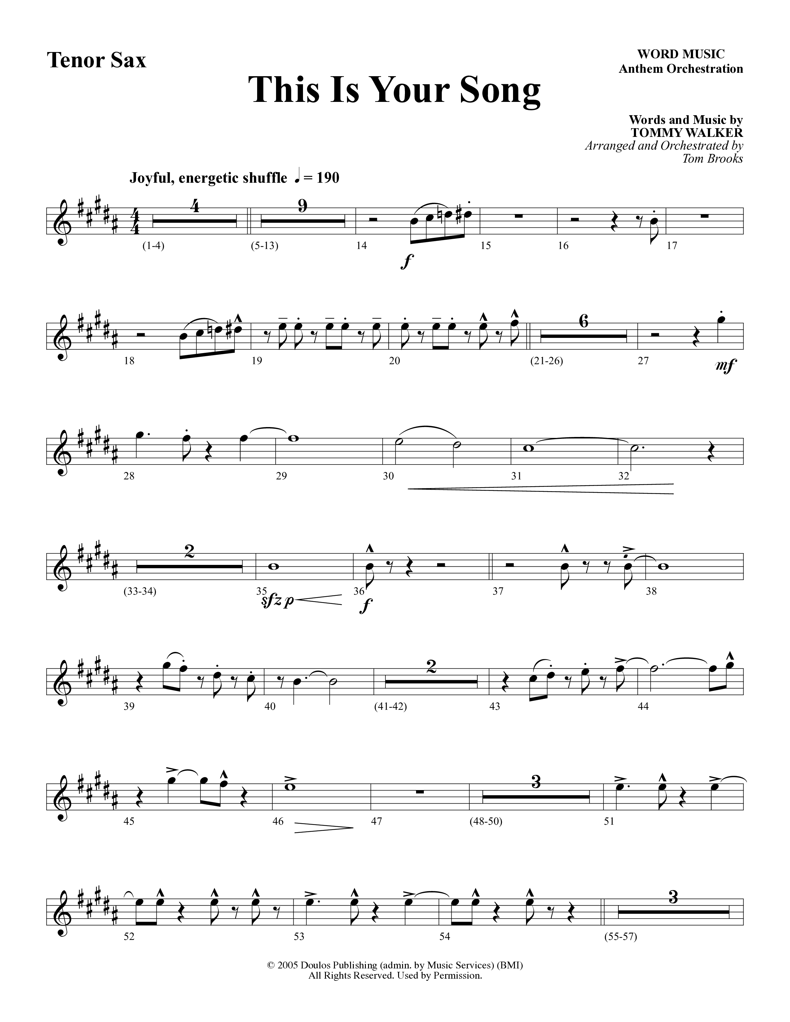 This Is Your Song (Choral Anthem SATB) Tenor Sax/Baritone T.C. (Word Music Choral / Tom Brooks)