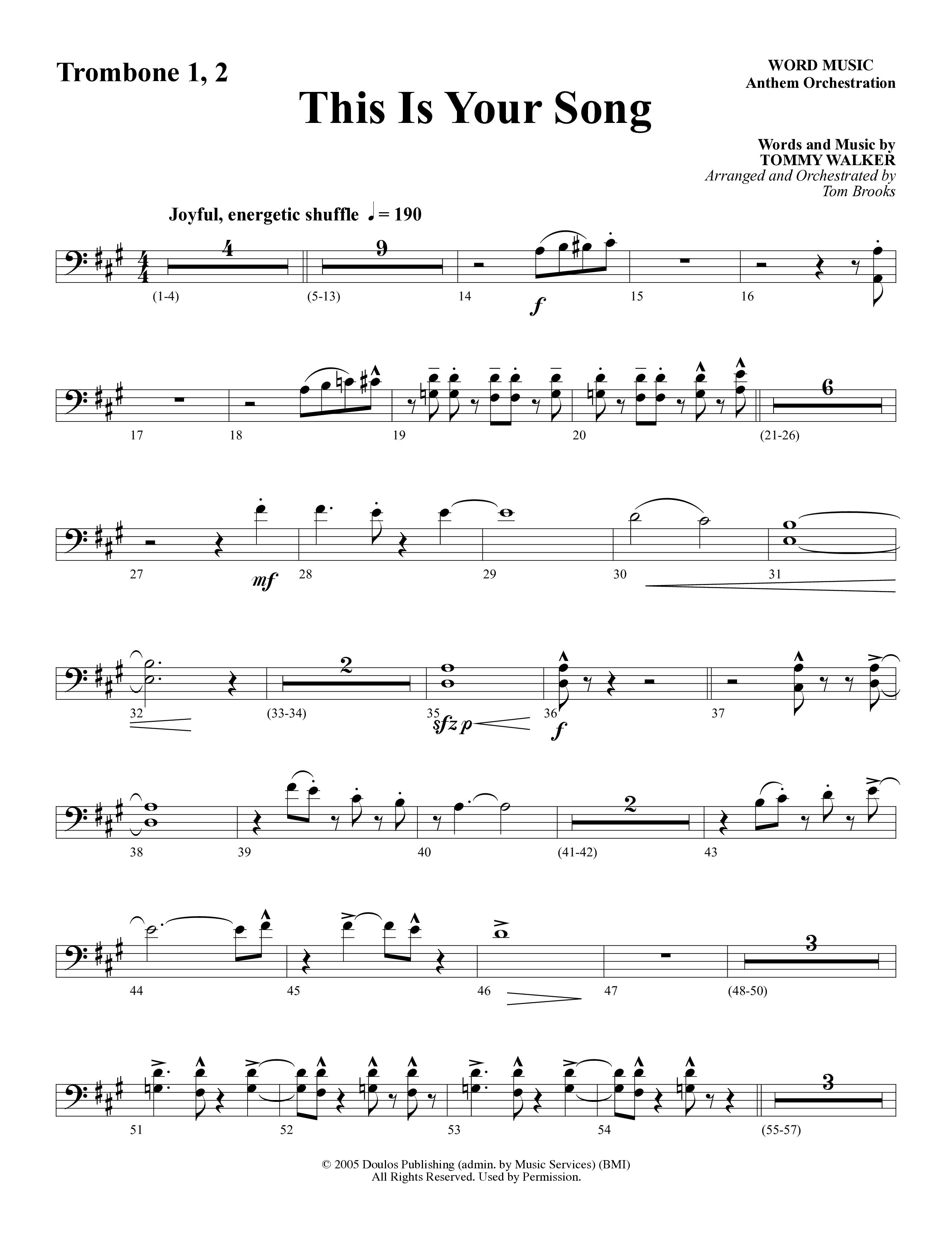 This Is Your Song (Choral Anthem SATB) Trombone 1/2 (Word Music Choral / Tom Brooks)