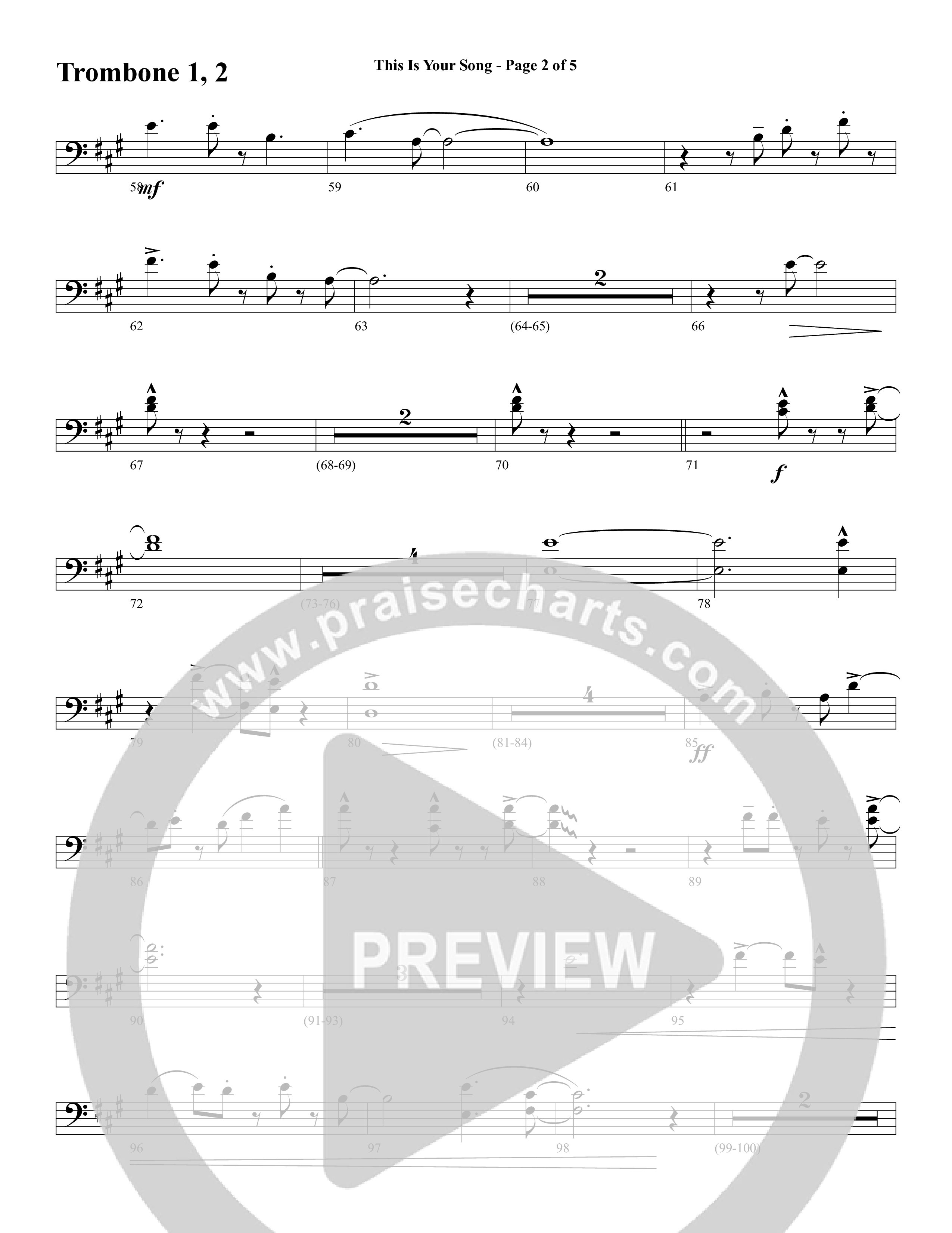 This Is Your Song (Choral Anthem SATB) Trombone 1/2 (Word Music Choral / Tom Brooks)