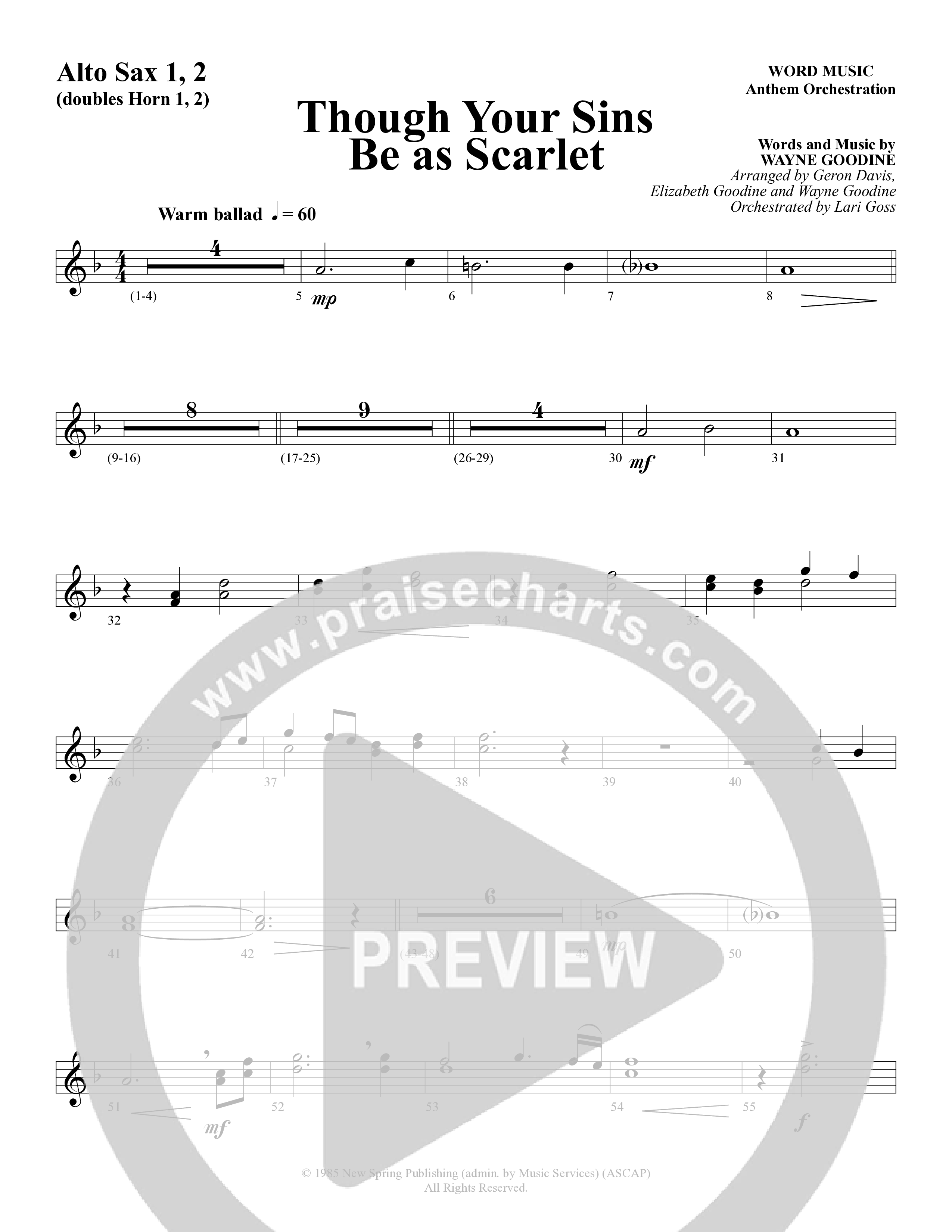 Though Your Sins Be as Scarlet (Choral Anthem SATB) Alto Sax (Word Music Choral / Geron Davis / Elizabeth Goodine / Wayne Goodine)