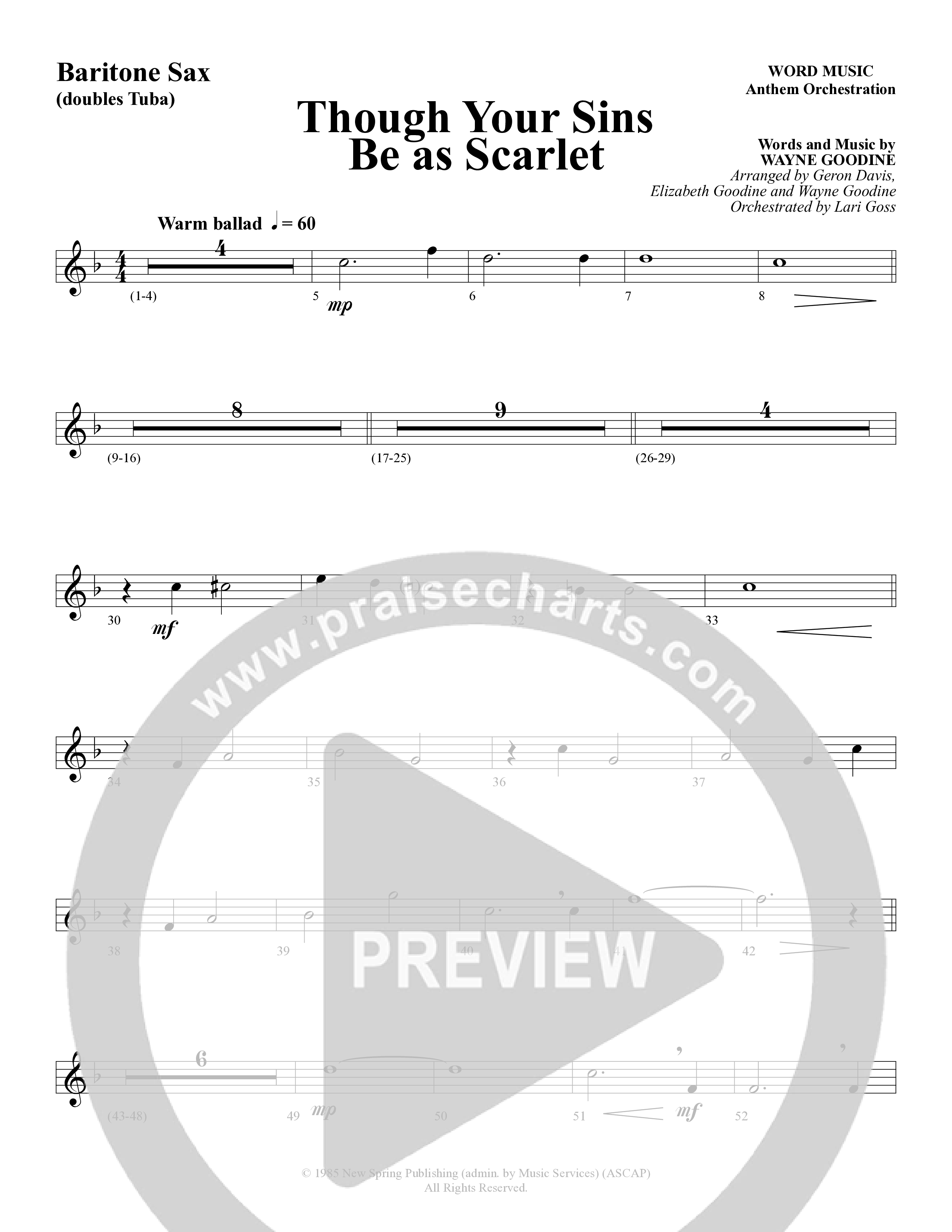 Though Your Sins Be as Scarlet (Choral Anthem SATB) Bari Sax (Word Music Choral / Geron Davis / Elizabeth Goodine / Wayne Goodine)