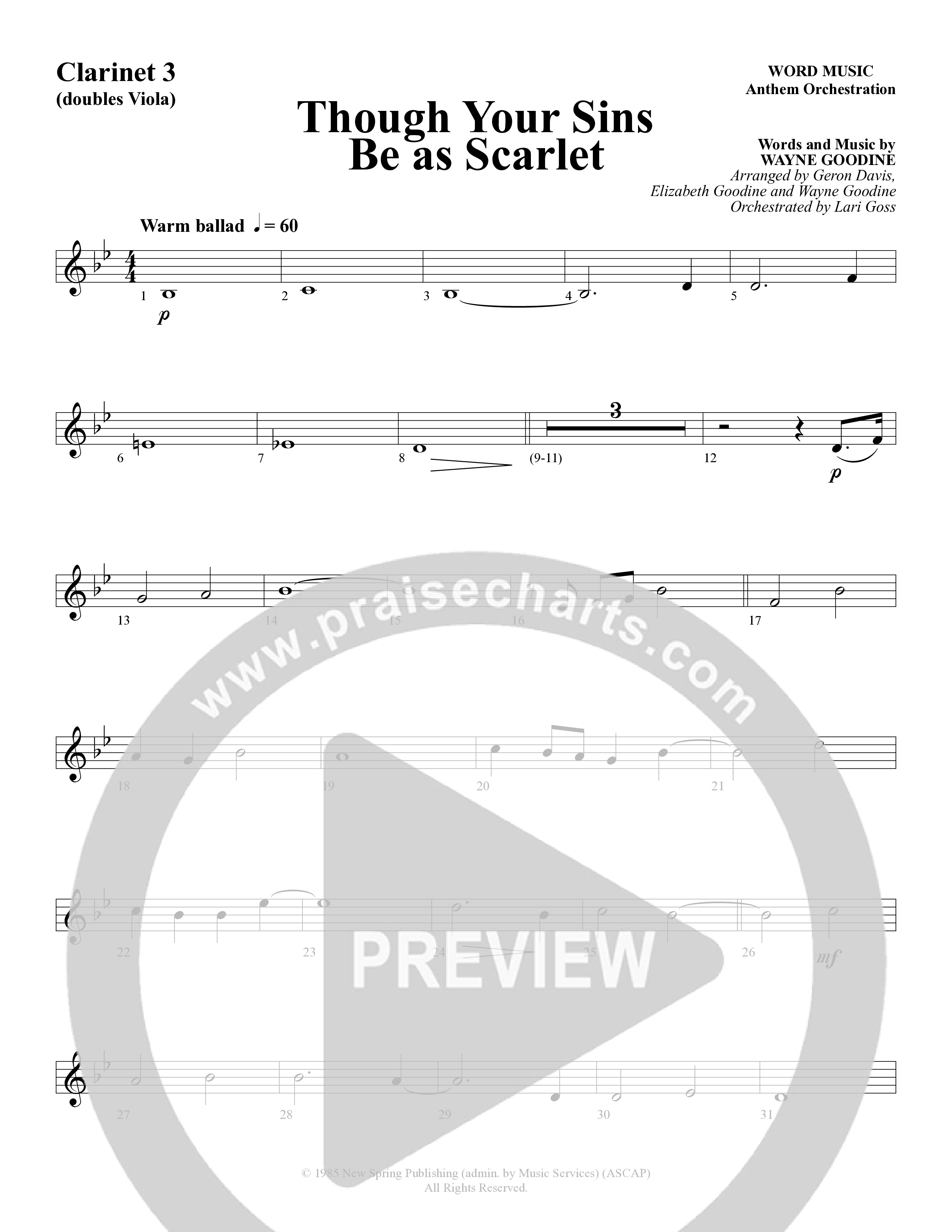 Though Your Sins Be as Scarlet (Choral Anthem SATB) Clarinet (Word Music Choral / Geron Davis / Elizabeth Goodine / Wayne Goodine)