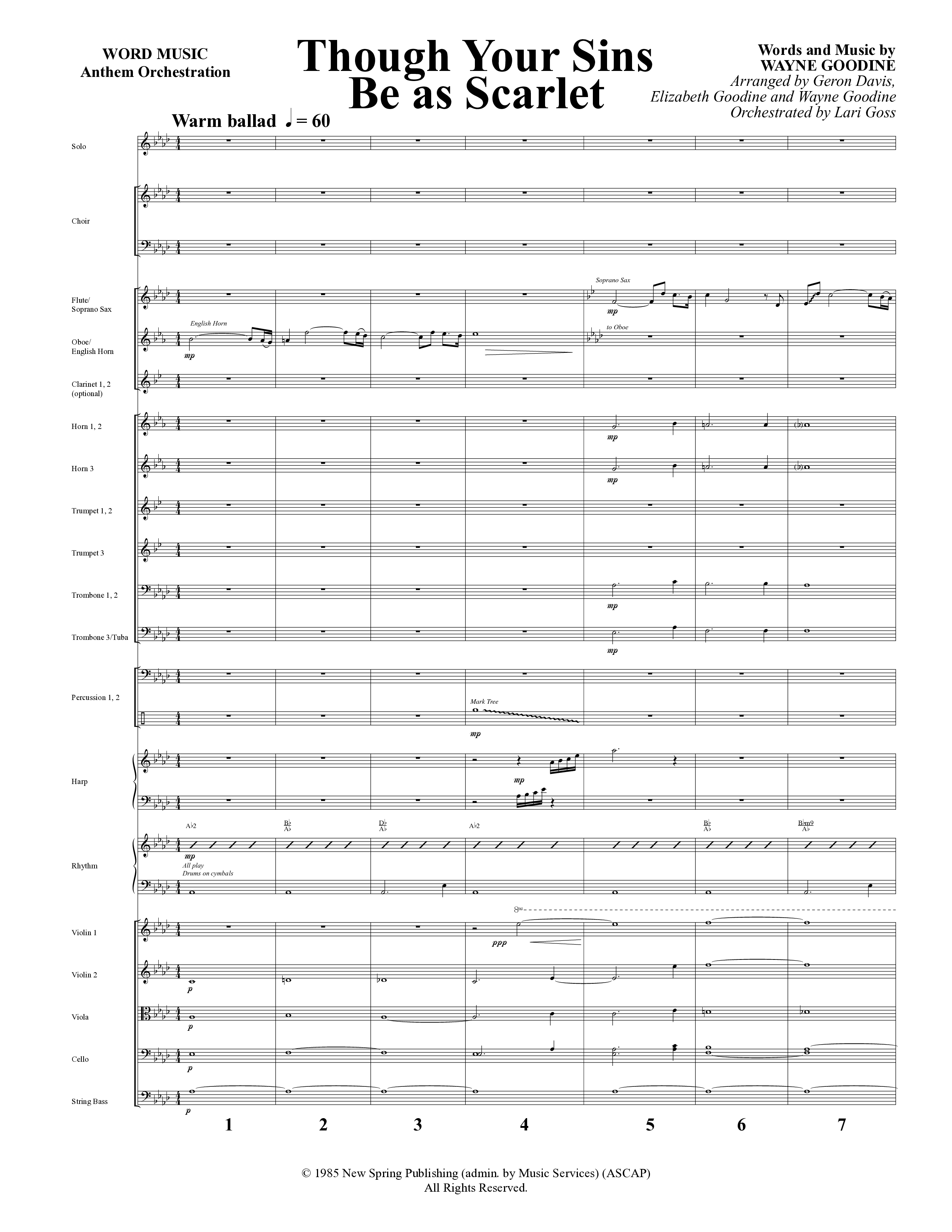 Though Your Sins Be as Scarlet (Choral Anthem SATB) Orchestration (Word Music Choral / Geron Davis / Elizabeth Goodine / Wayne Goodine)