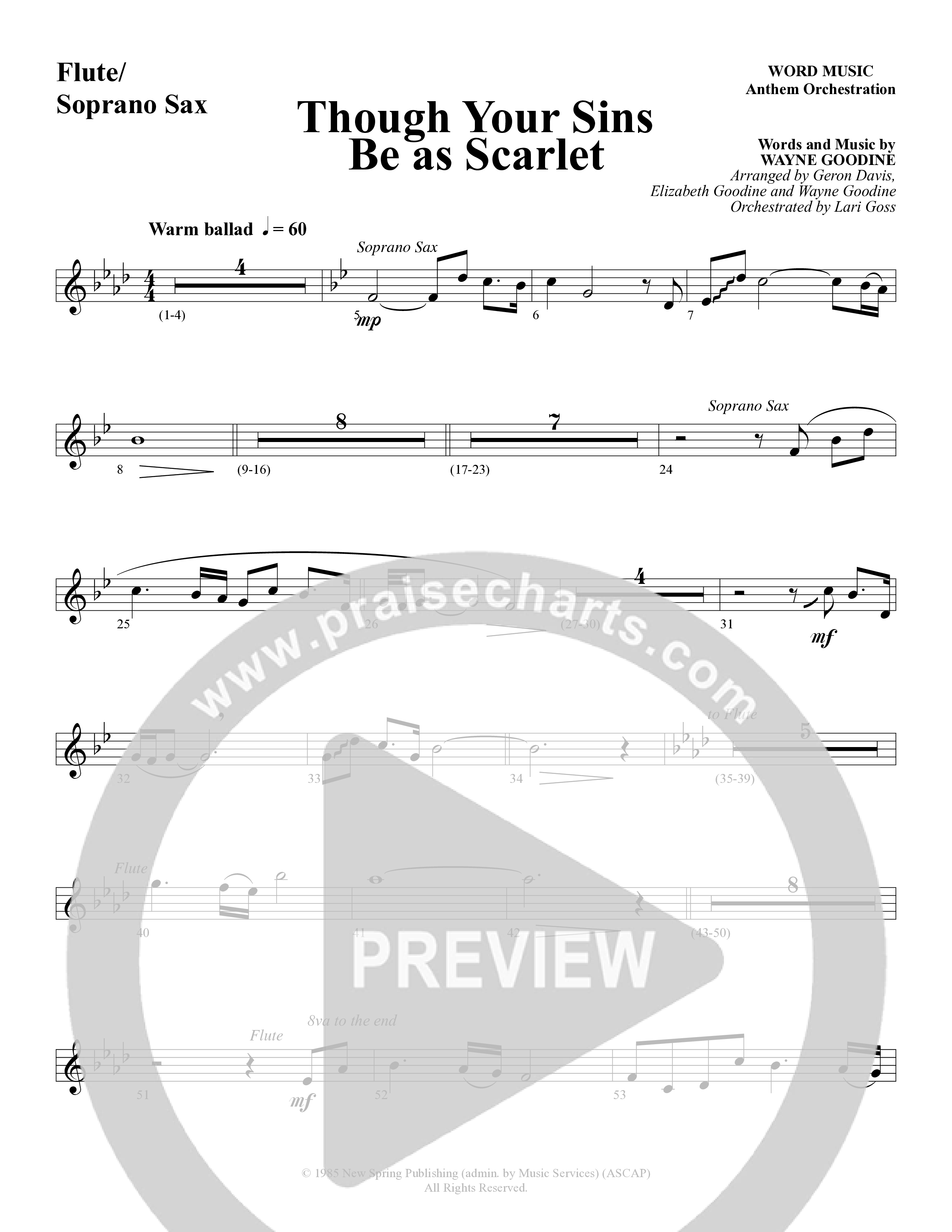 Though Your Sins Be as Scarlet (Choral Anthem SATB) Flute (Word Music Choral / Geron Davis / Elizabeth Goodine / Wayne Goodine)