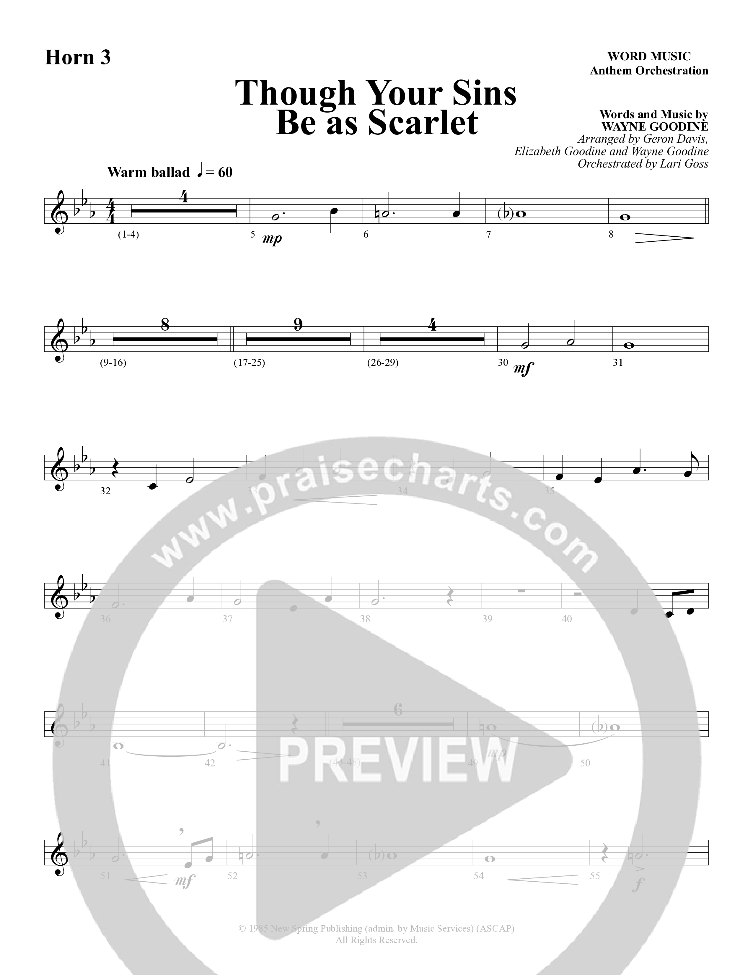 Though Your Sins Be as Scarlet (Choral Anthem SATB) French Horn 3 (Word Music Choral / Geron Davis / Elizabeth Goodine / Wayne Goodine)