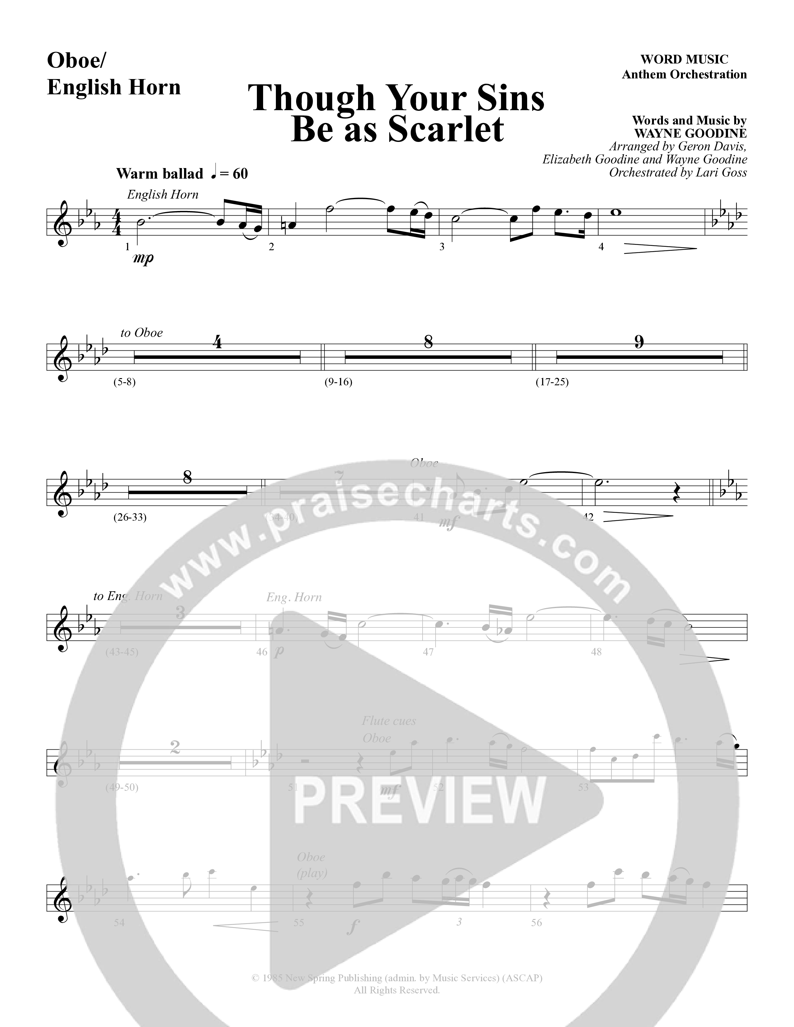 Though Your Sins Be as Scarlet (Choral Anthem SATB) Oboe (Word Music Choral / Geron Davis / Elizabeth Goodine / Wayne Goodine)