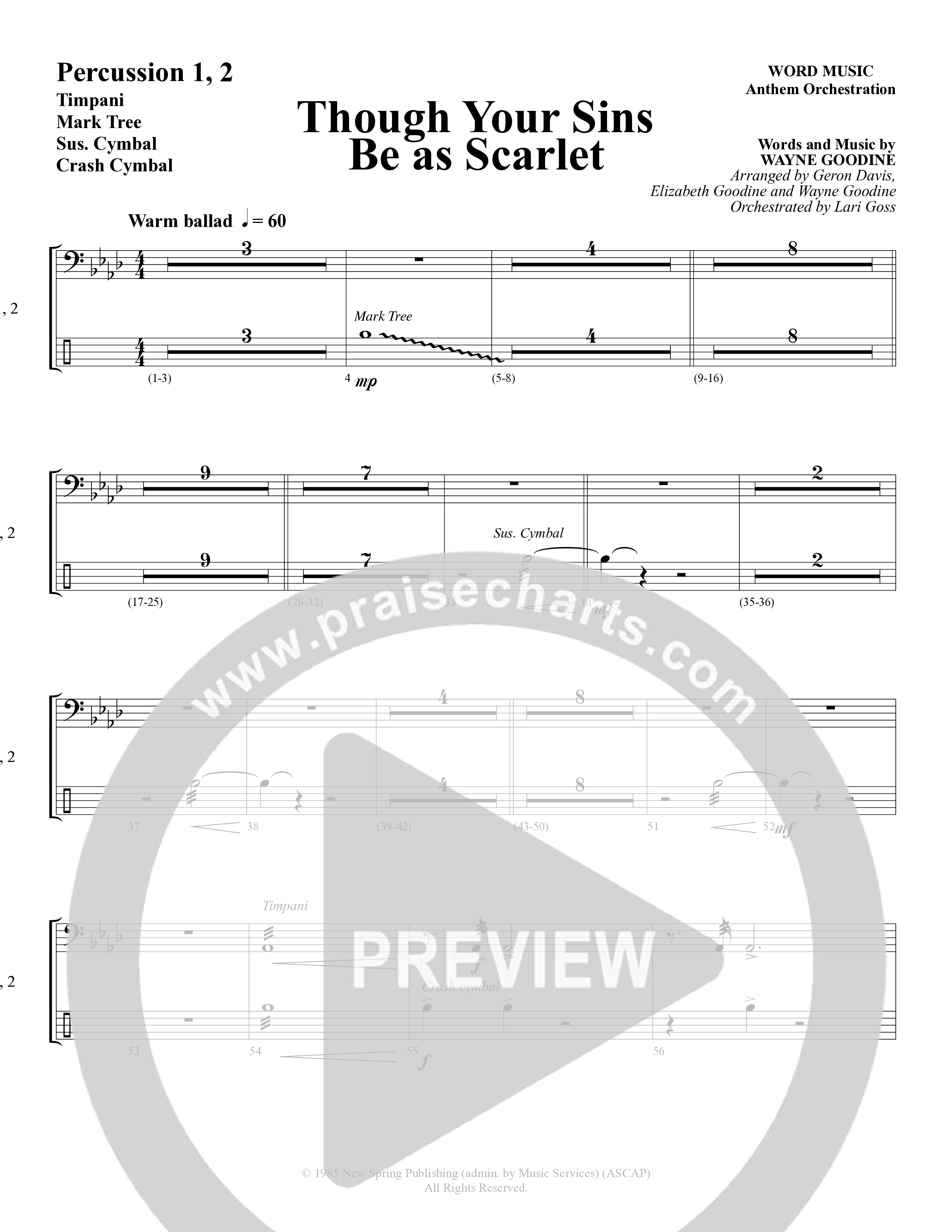 Though Your Sins Be as Scarlet (Choral Anthem SATB) Percussion 1/2 (Word Music Choral / Geron Davis / Elizabeth Goodine / Wayne Goodine)