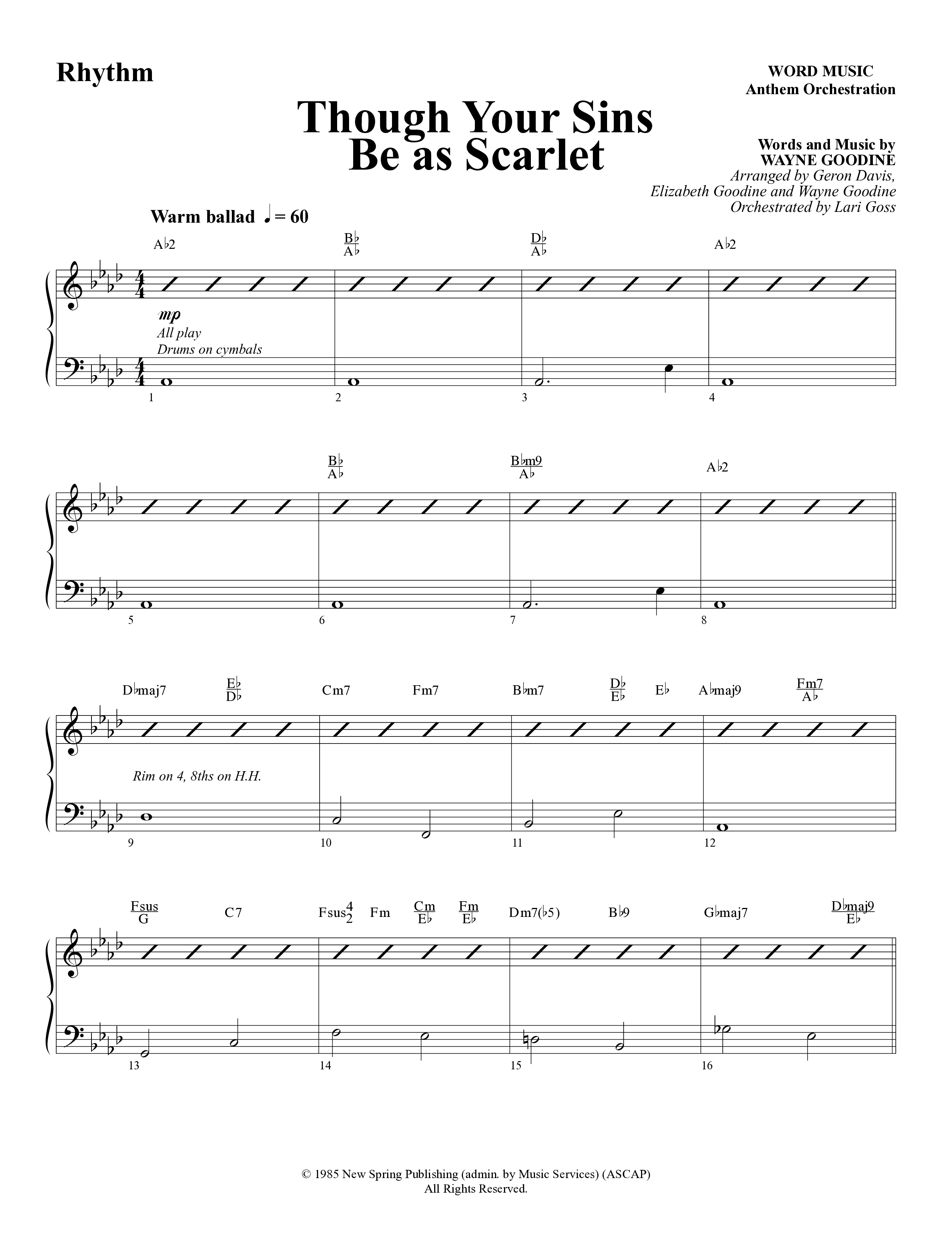 Though Your Sins Be as Scarlet (Choral Anthem SATB) Rhythm Chart (Word Music Choral / Geron Davis / Elizabeth Goodine / Wayne Goodine)