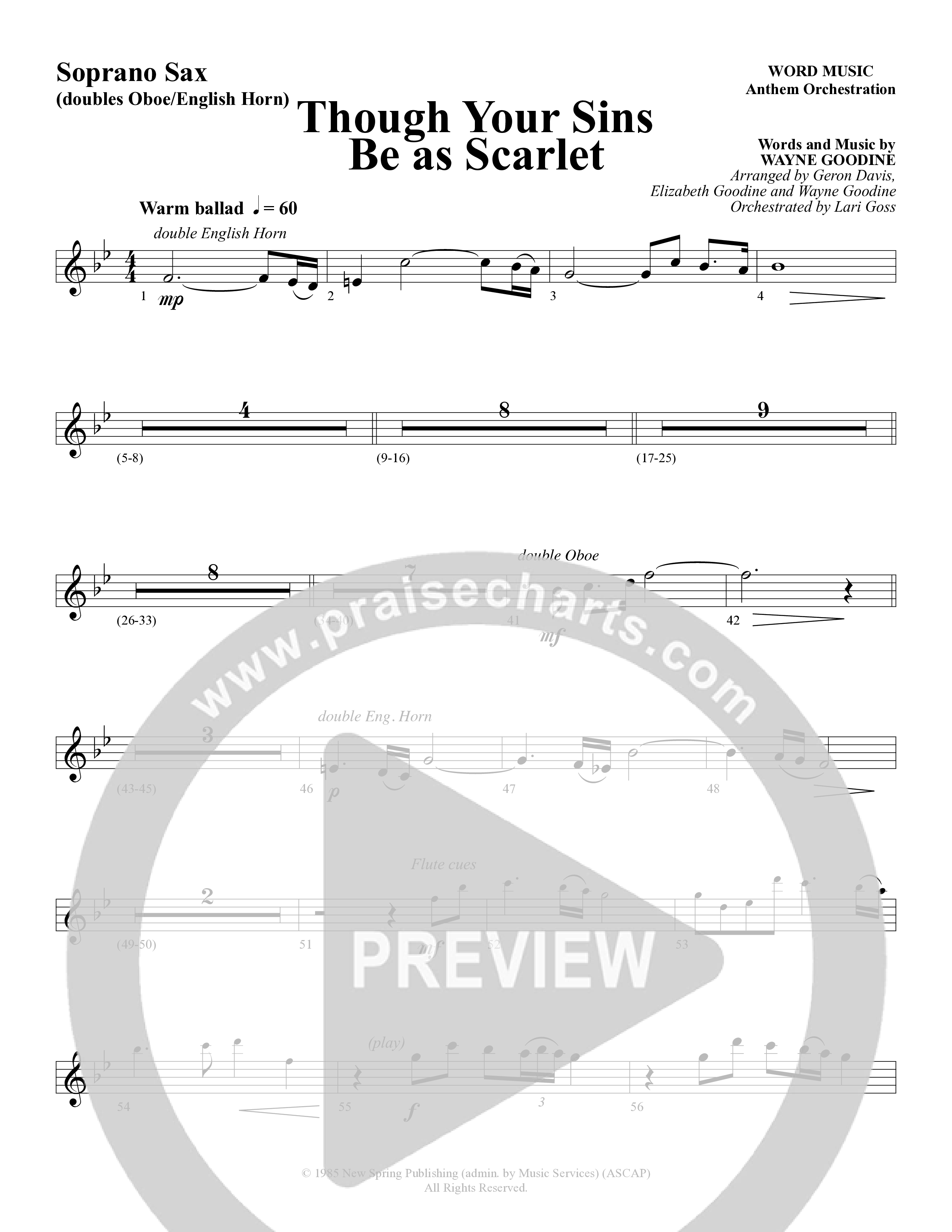 Though Your Sins Be as Scarlet (Choral Anthem SATB) Soprano Sax (Word Music Choral / Geron Davis / Elizabeth Goodine / Wayne Goodine)