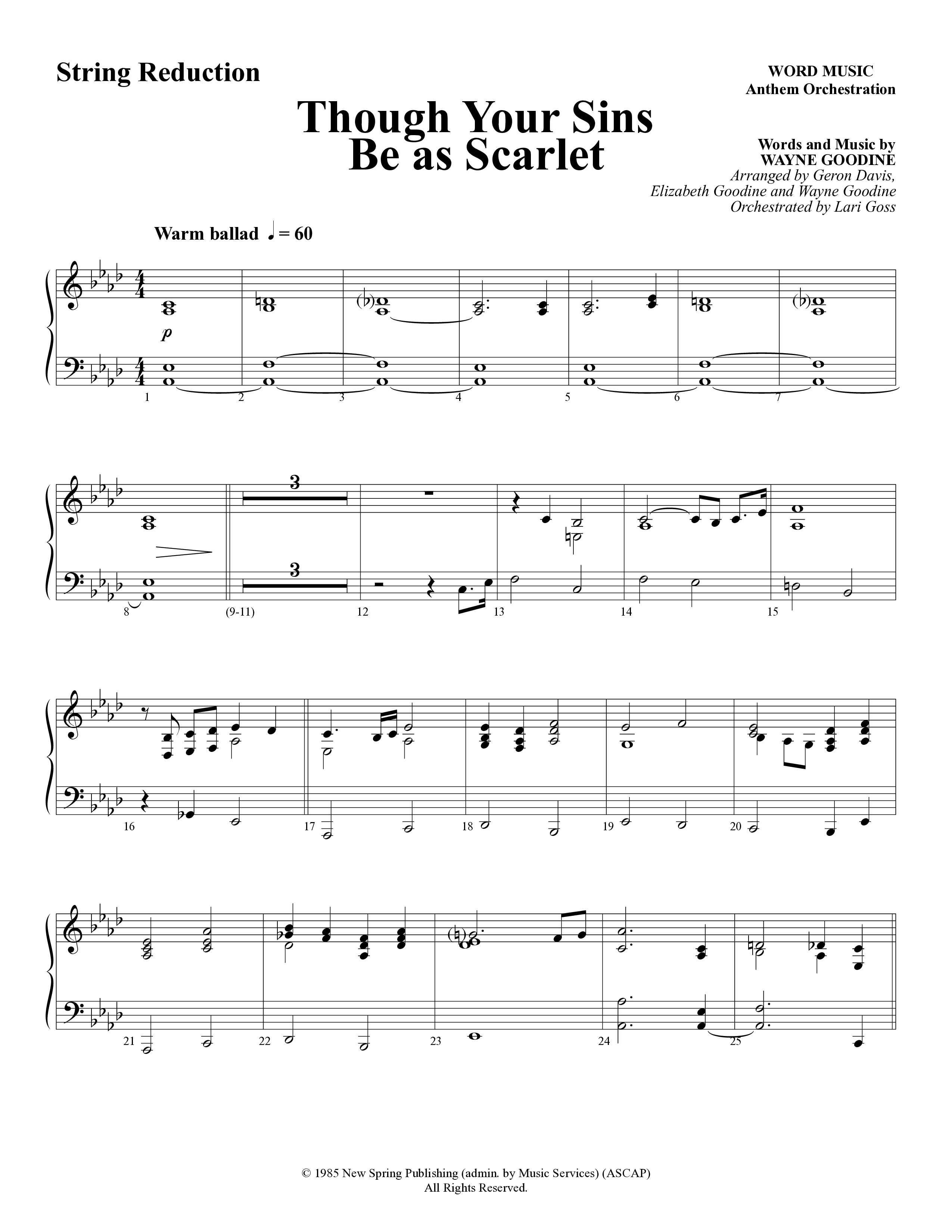 Though Your Sins Be as Scarlet (Choral Anthem SATB) String Reduction (Word Music Choral / Geron Davis / Elizabeth Goodine / Wayne Goodine)