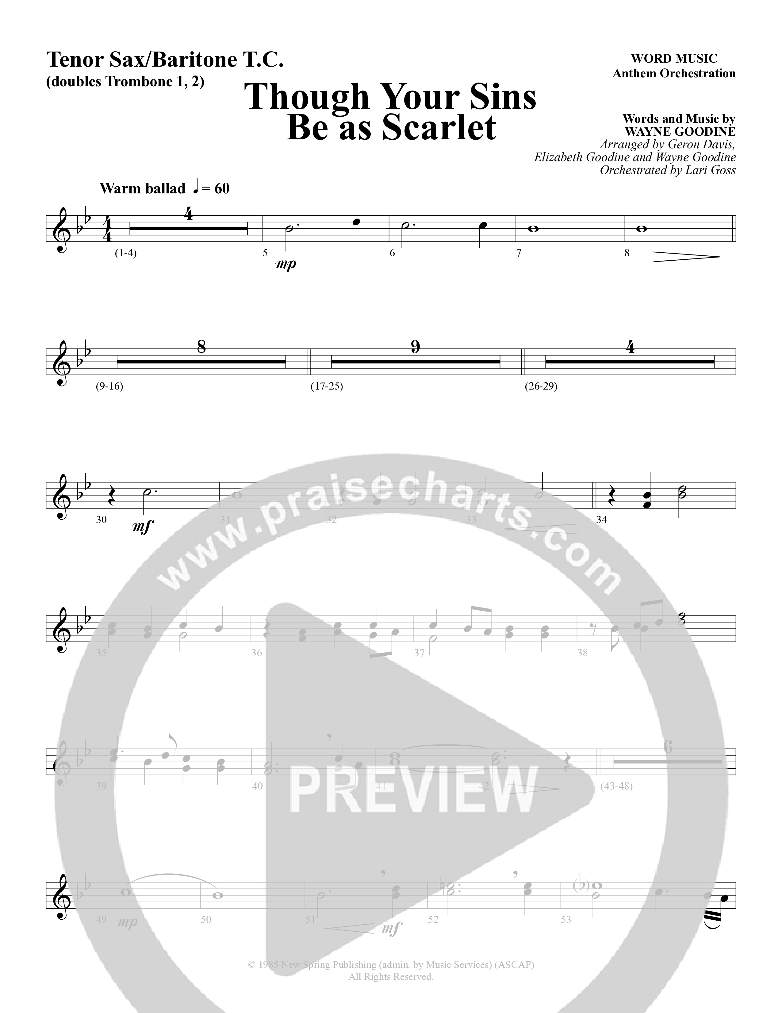 Though Your Sins Be as Scarlet (Choral Anthem SATB) Tenor Sax/Baritone T.C. (Word Music Choral / Geron Davis / Elizabeth Goodine / Wayne Goodine)
