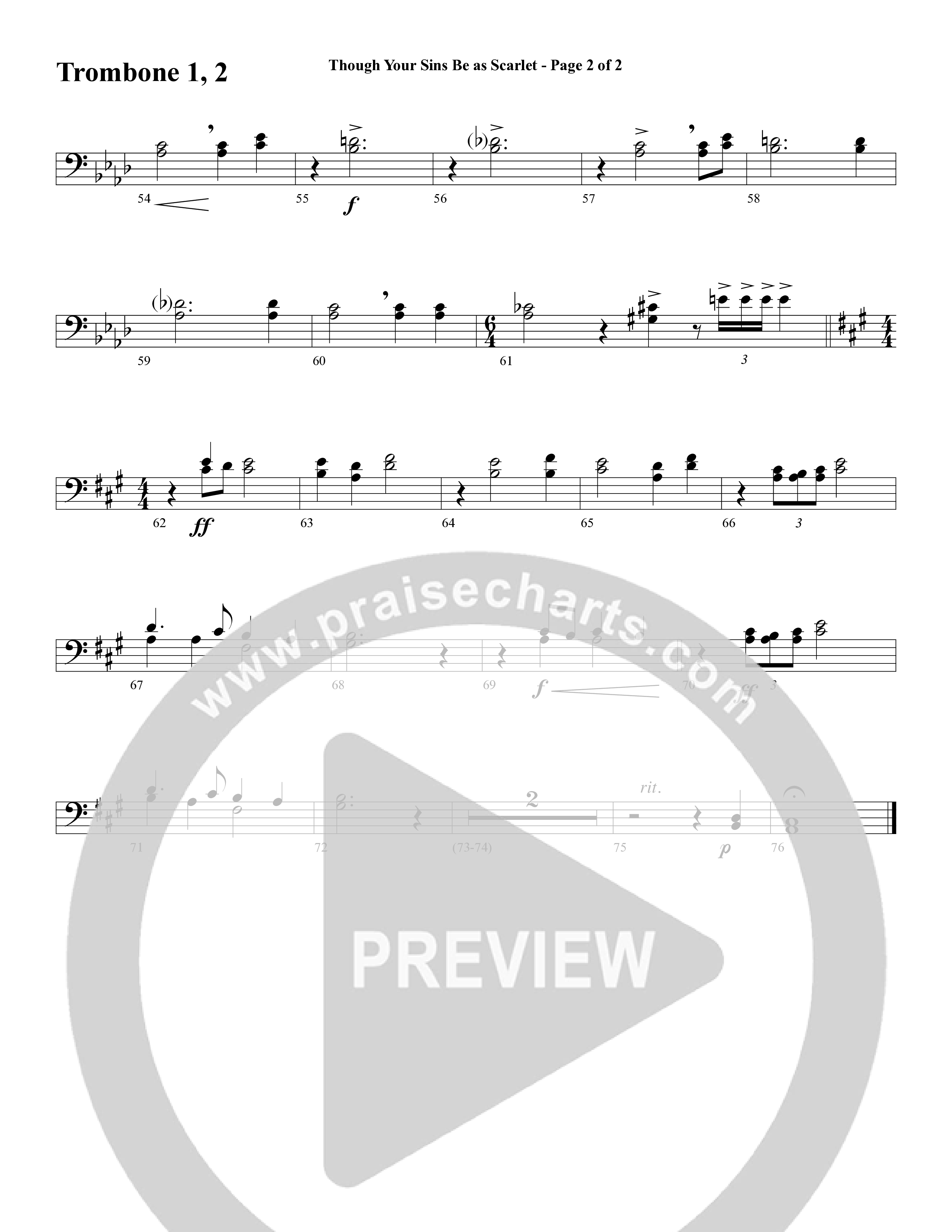 Though Your Sins Be as Scarlet (Choral Anthem SATB) Trombone 1/2 (Word Music Choral / Geron Davis / Elizabeth Goodine / Wayne Goodine)