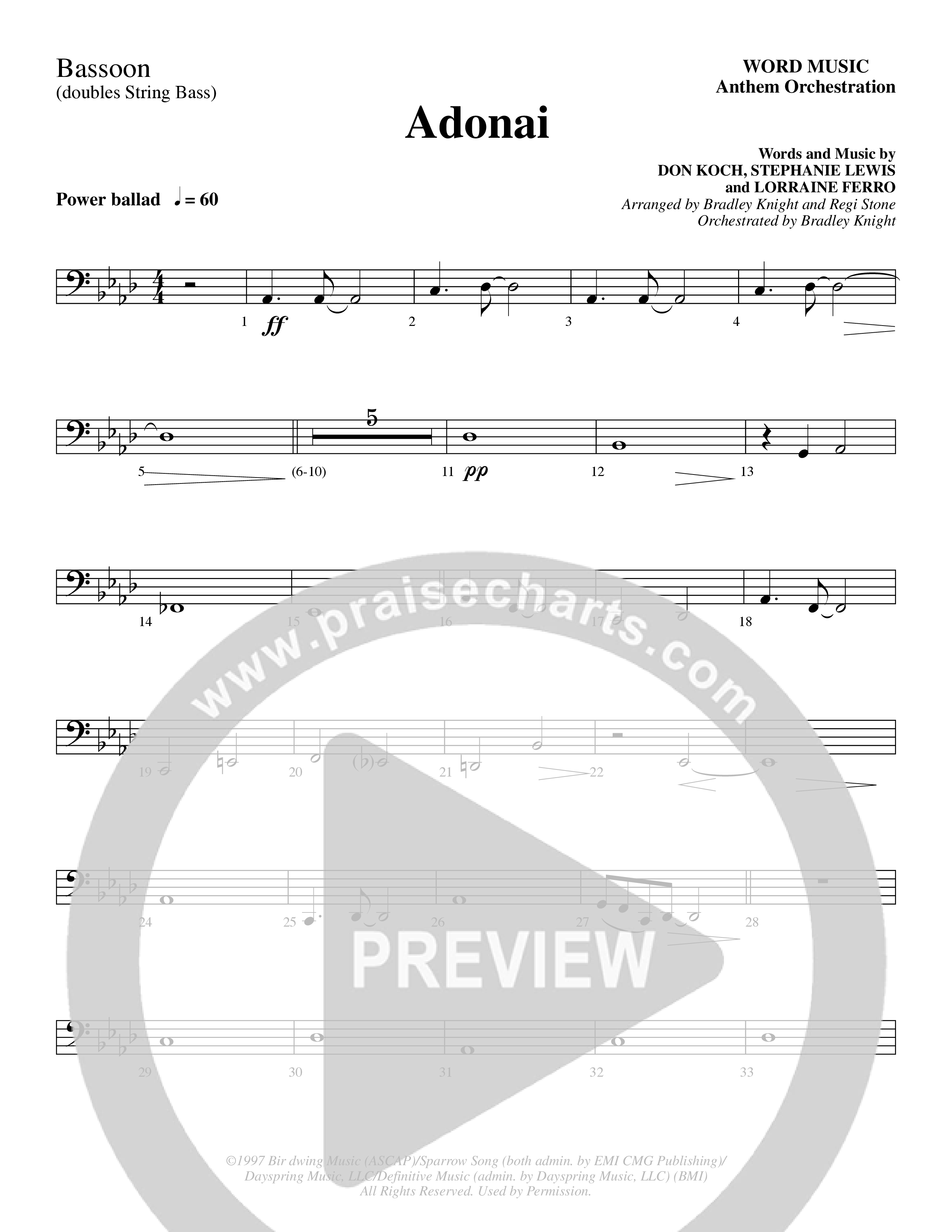 Adonai (Choral Anthem SATB) Bassoon (Word Music Choral / Bradley Knight / Regi Stone)