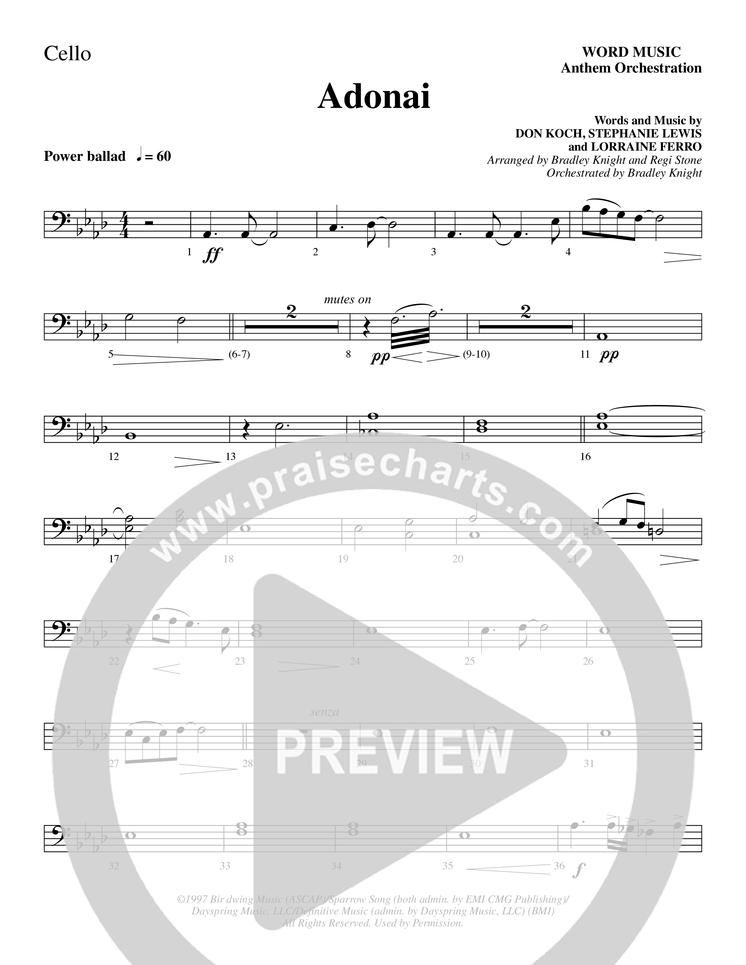 Adonai (Choral Anthem SATB) Cello (Word Music Choral / Bradley Knight / Regi Stone)