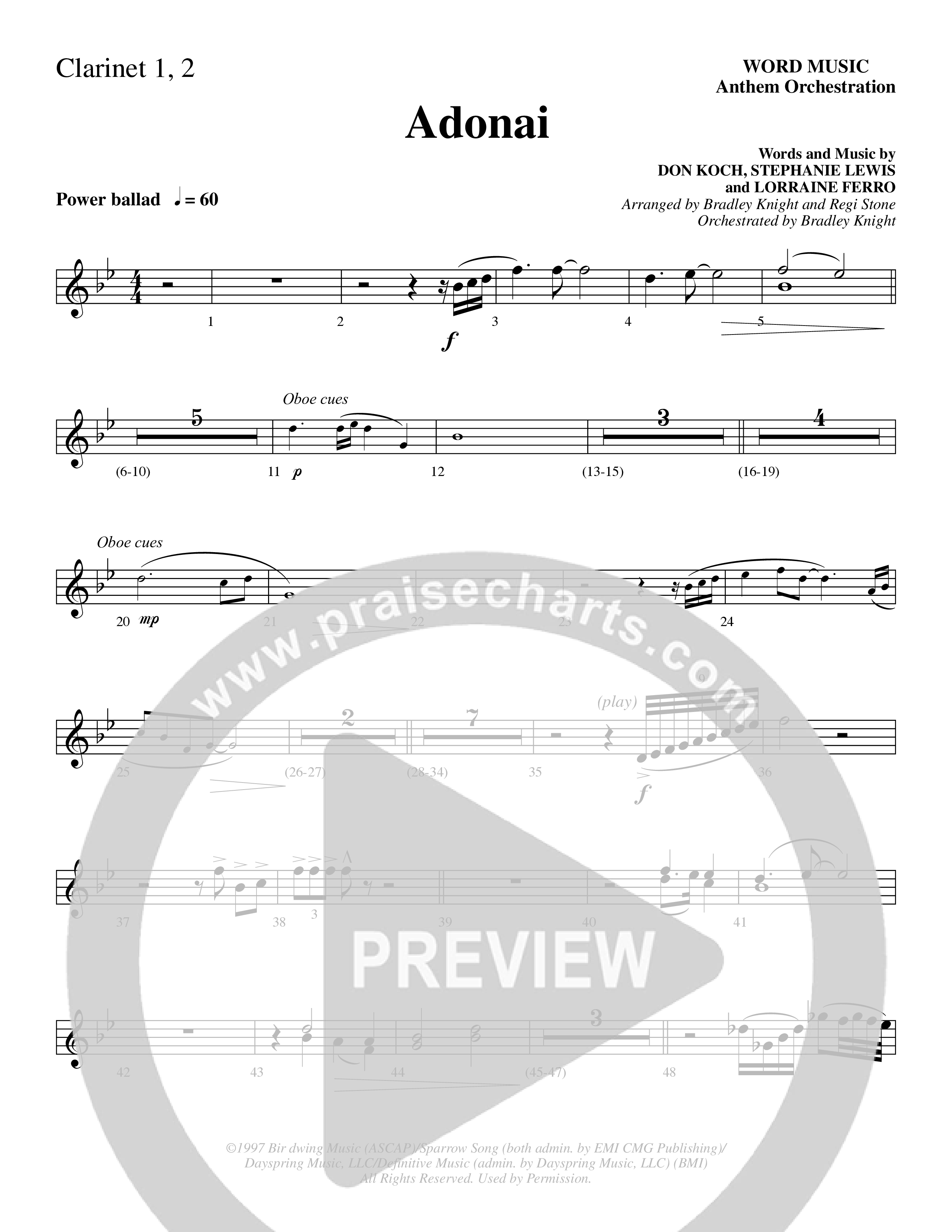 Adonai (Choral Anthem SATB) Clarinet 1/2 (Word Music Choral / Bradley Knight / Regi Stone)