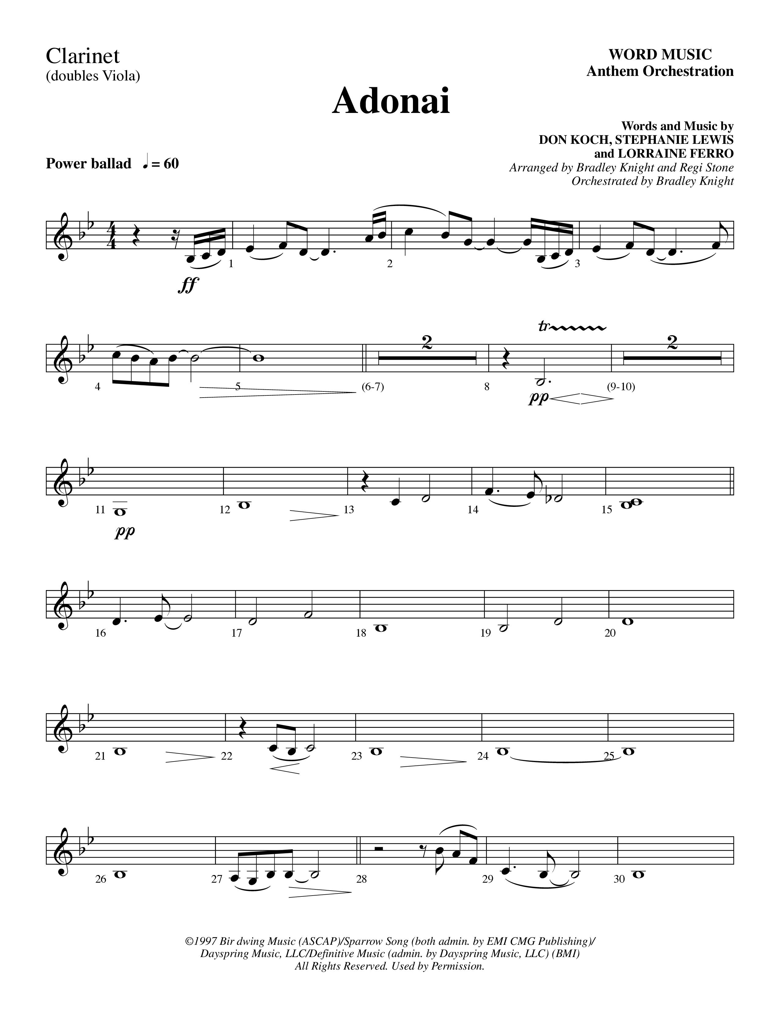Adonai (Choral Anthem SATB) Clarinet (Word Music Choral / Bradley Knight / Regi Stone)