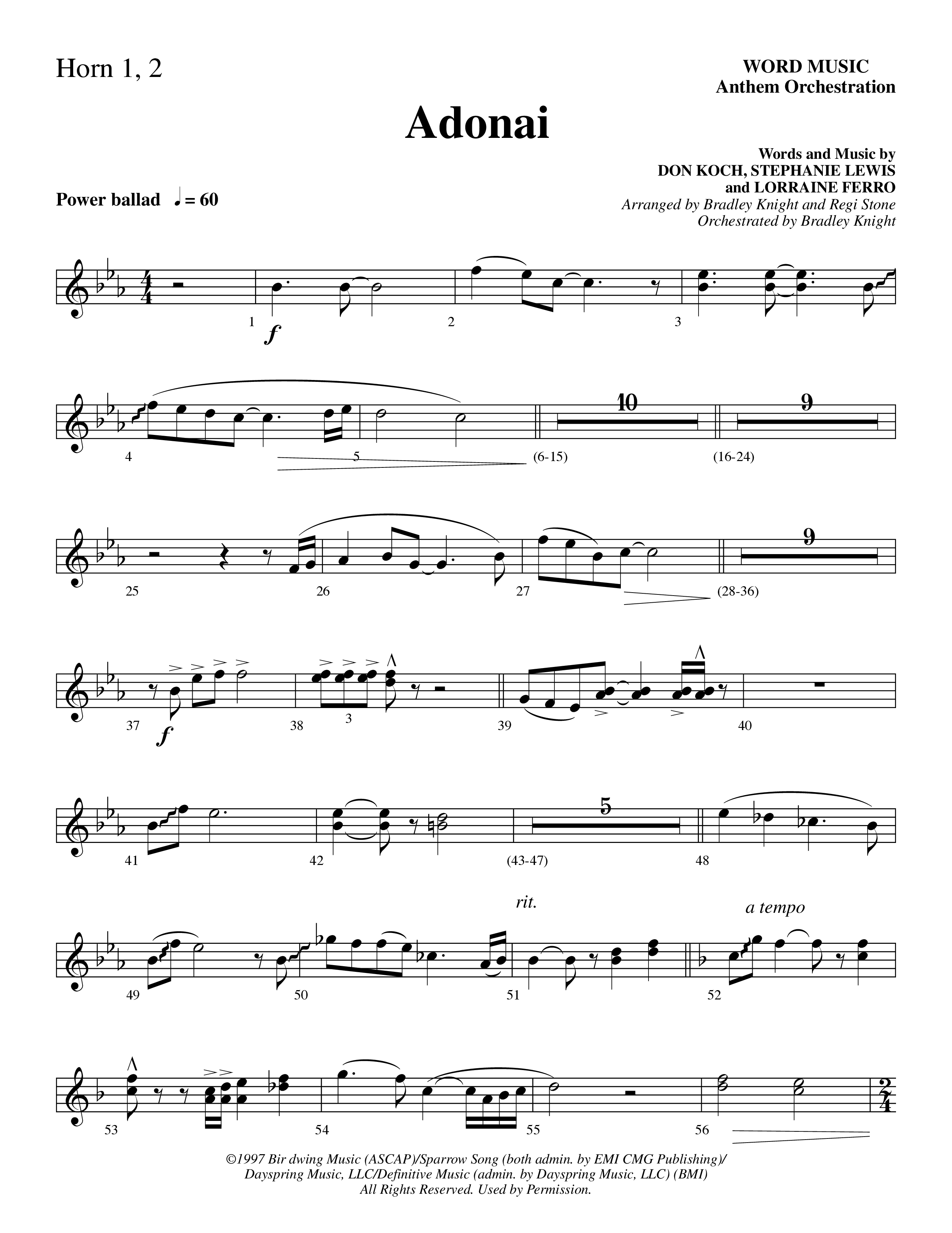 Adonai (Choral Anthem SATB) French Horn (Word Music Choral / Bradley Knight / Regi Stone)