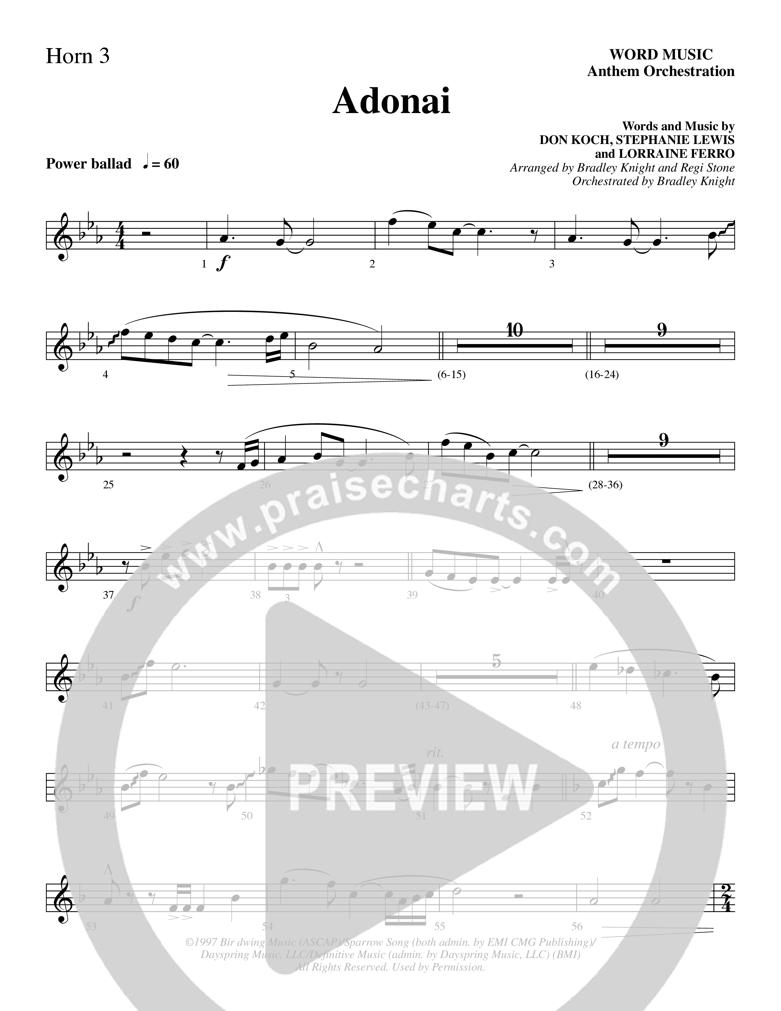 Adonai (Choral Anthem SATB) French Horn (Word Music Choral / Bradley Knight / Regi Stone)