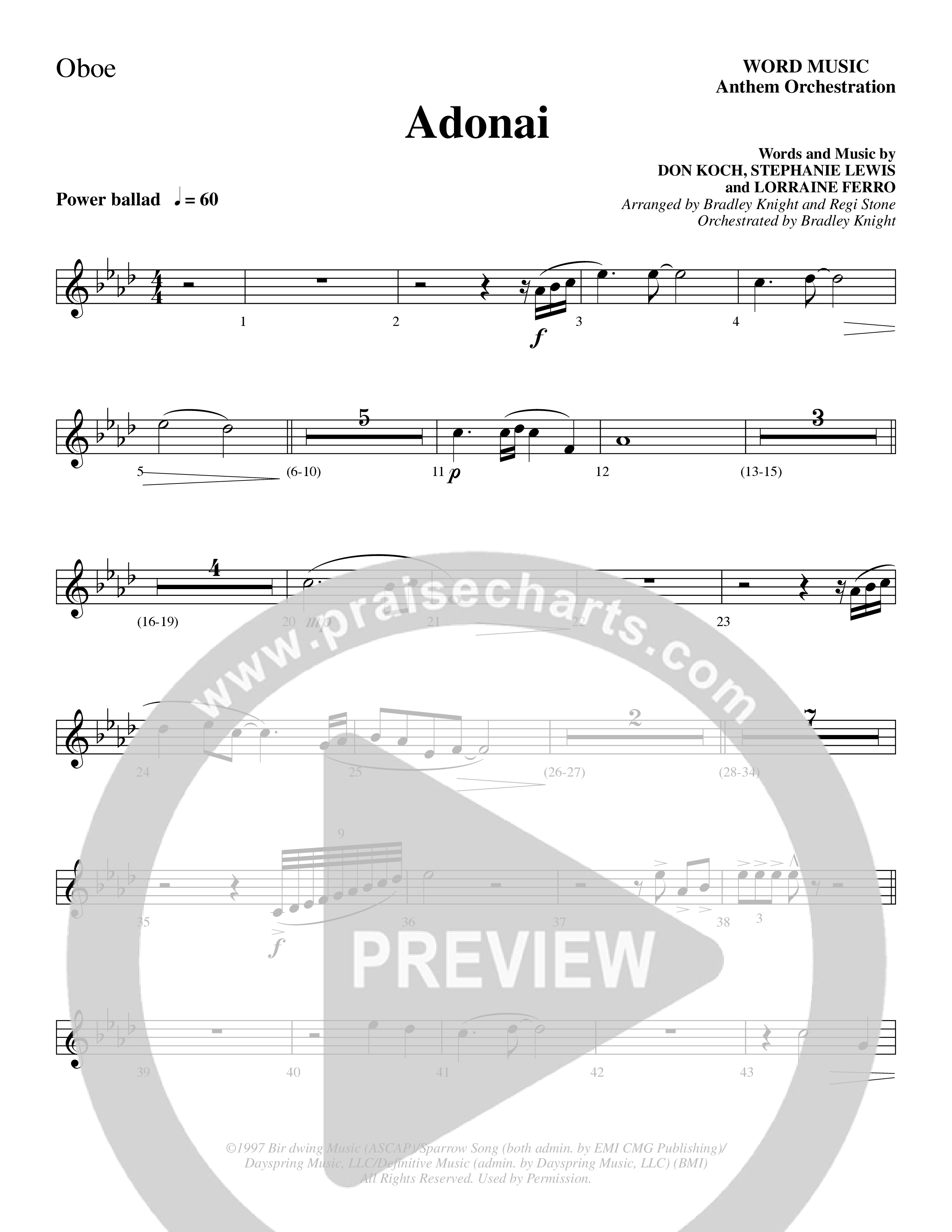 Adonai (Choral Anthem SATB) Oboe (Word Music Choral / Bradley Knight / Regi Stone)
