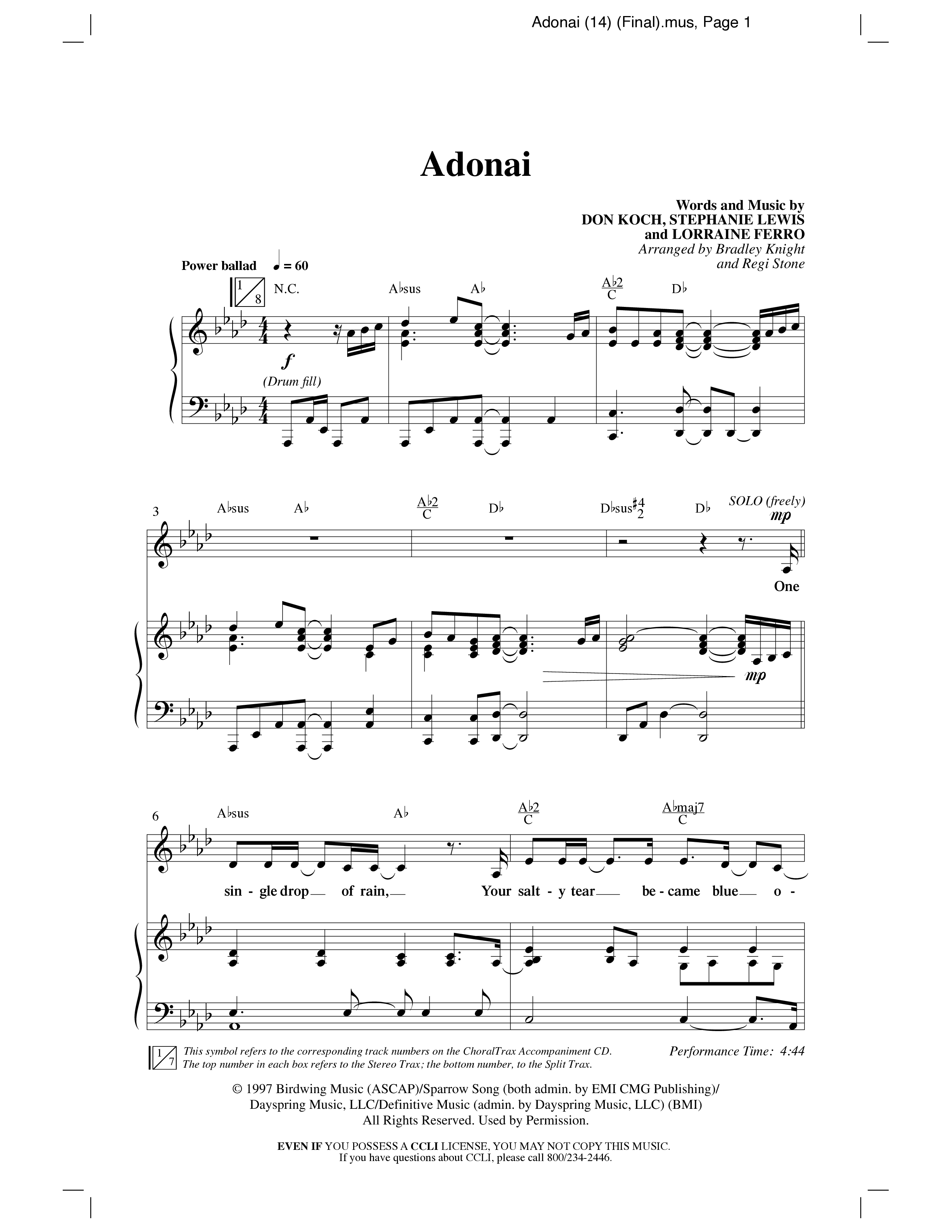 Adonai (Choral Anthem SATB) Anthem (SATB/Piano) (Word Music Choral / Bradley Knight / Regi Stone)