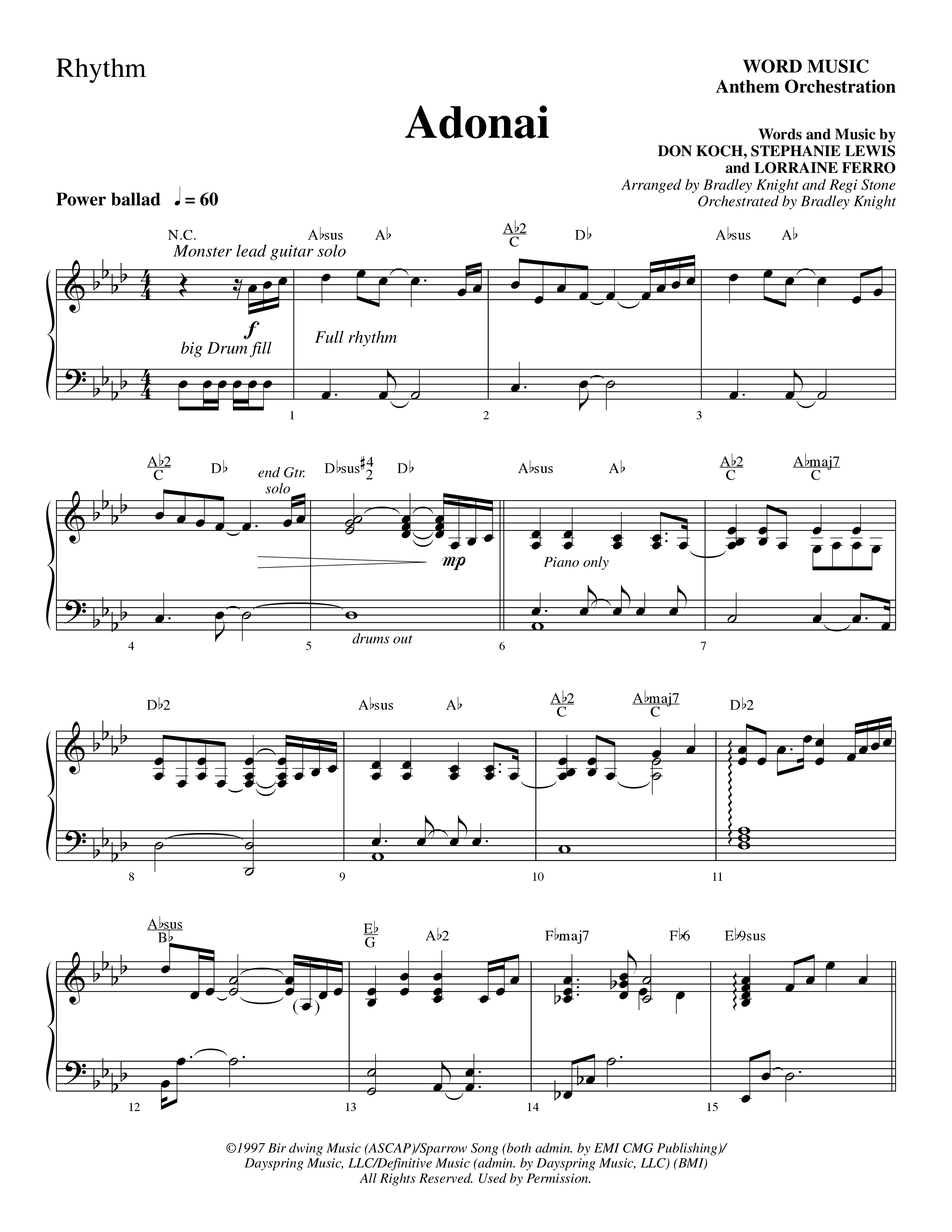 Adonai (Choral Anthem SATB) Rhythm Chart (Word Music Choral / Bradley Knight / Regi Stone)